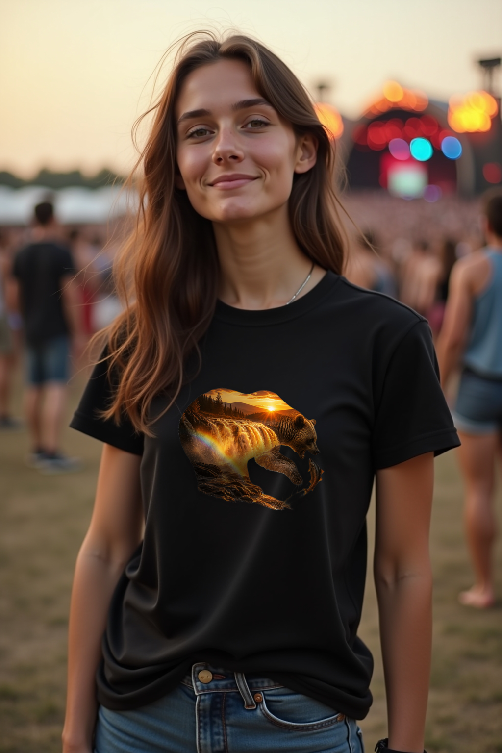 Bear Waterfall T-Shirt — black mannequin front view