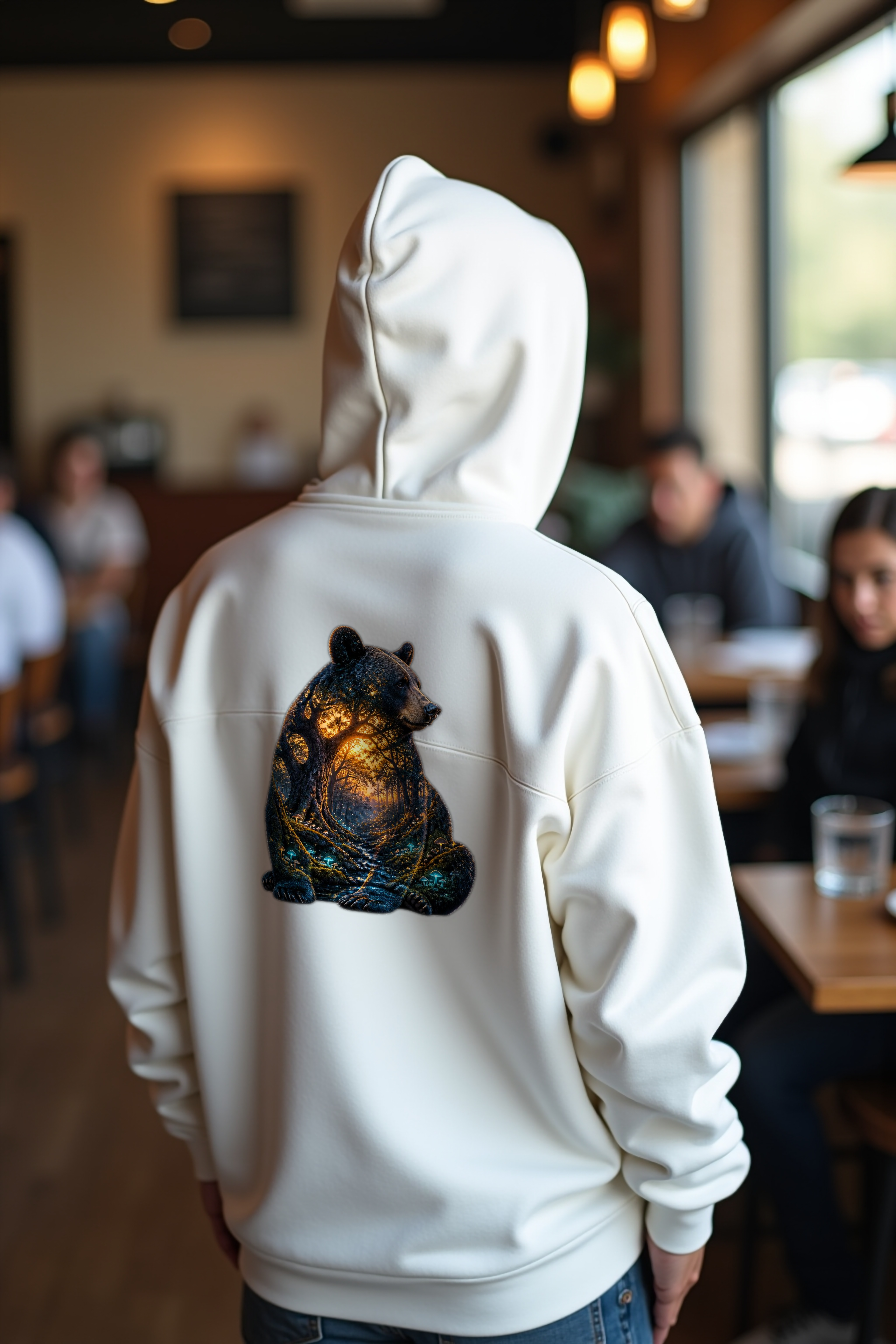 Mushroom Bear Hoodie — white mannequin back view