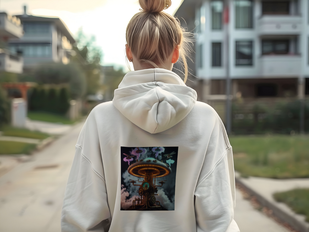 Mechanical Steampunk Spore Hoodie back - Dynamic Mockups mannequin 2