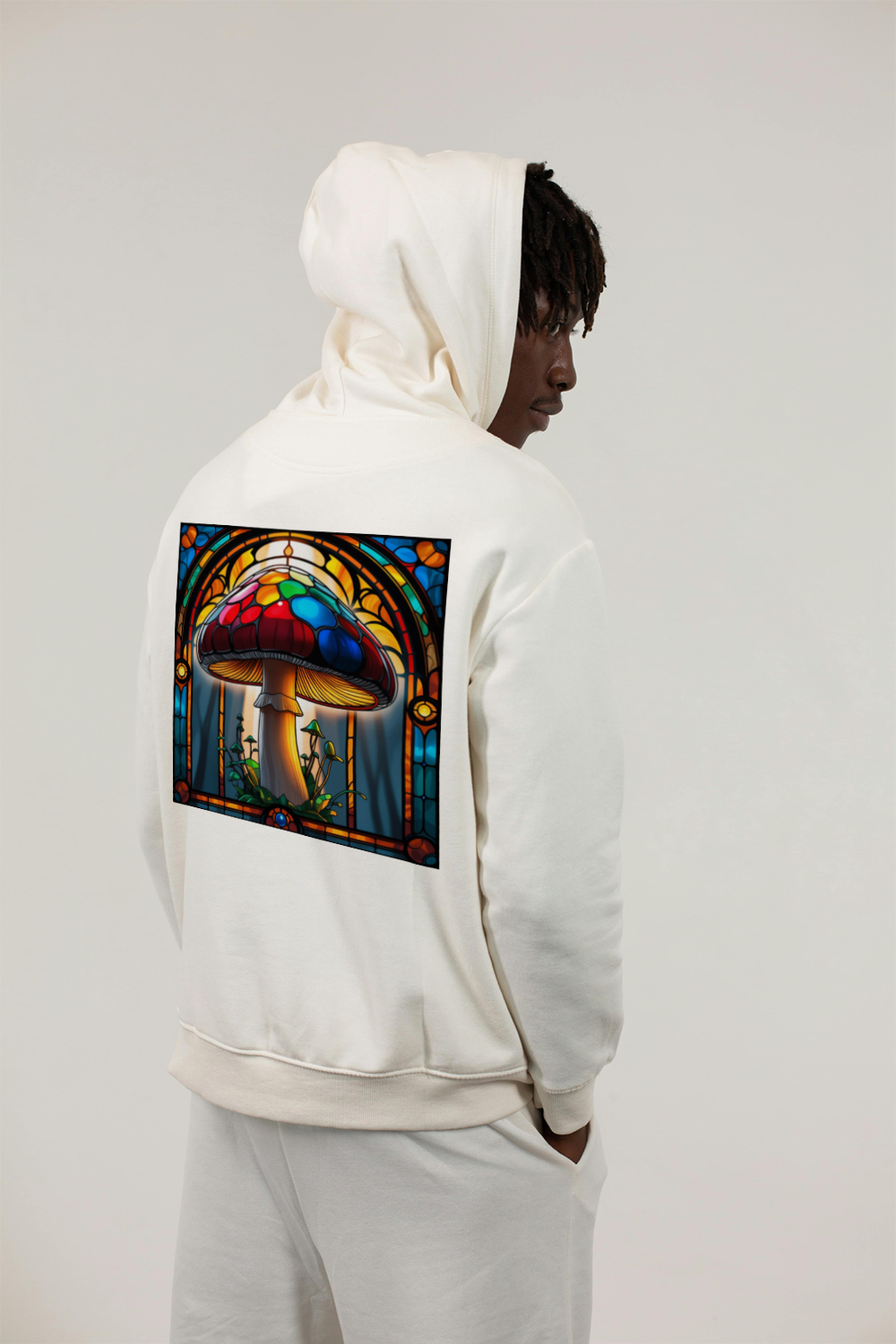 Stained Glass Porcini hoodie back lifestyle