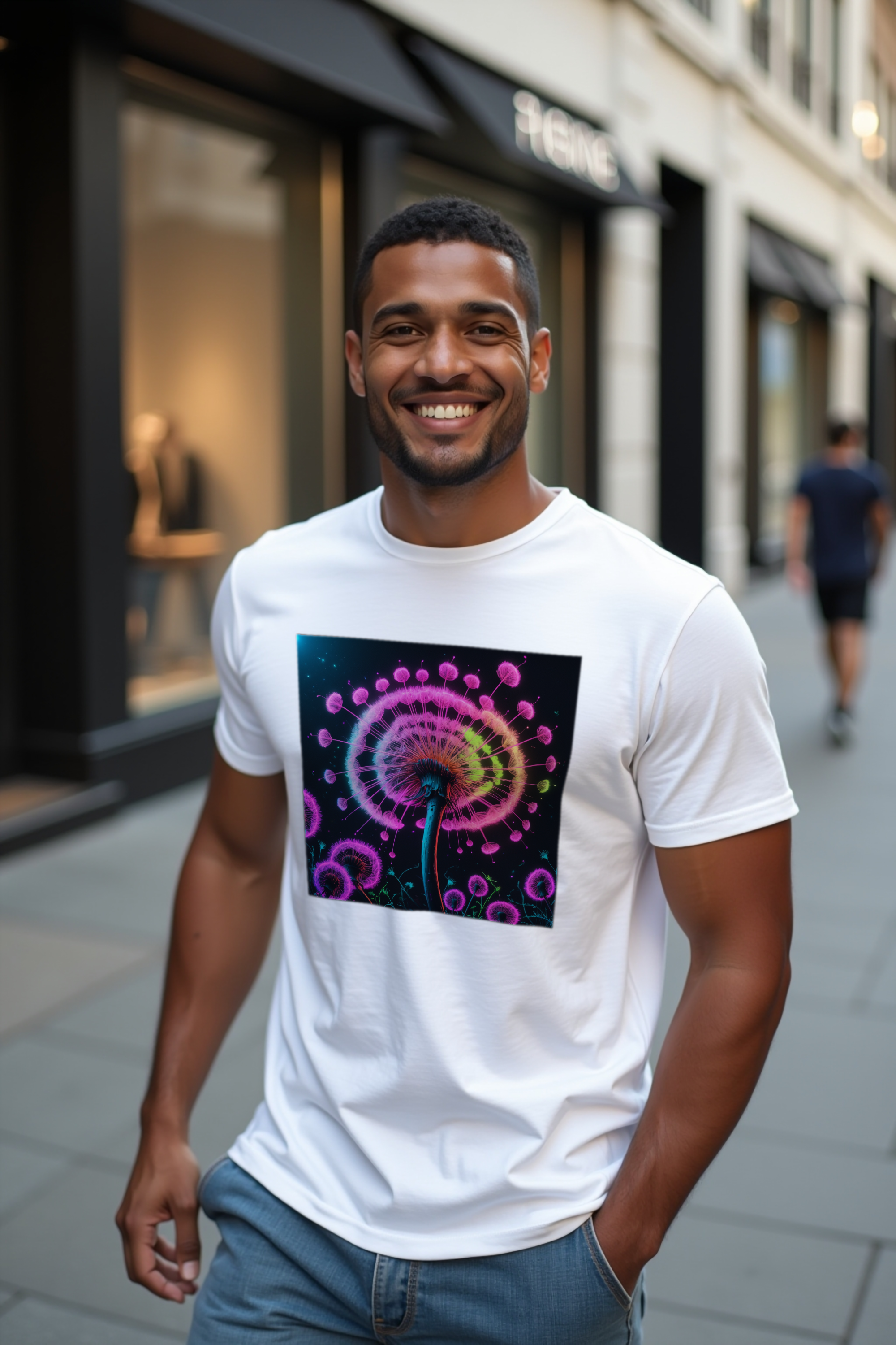Glow Dandelion T-Shirt — White mannequin muscular