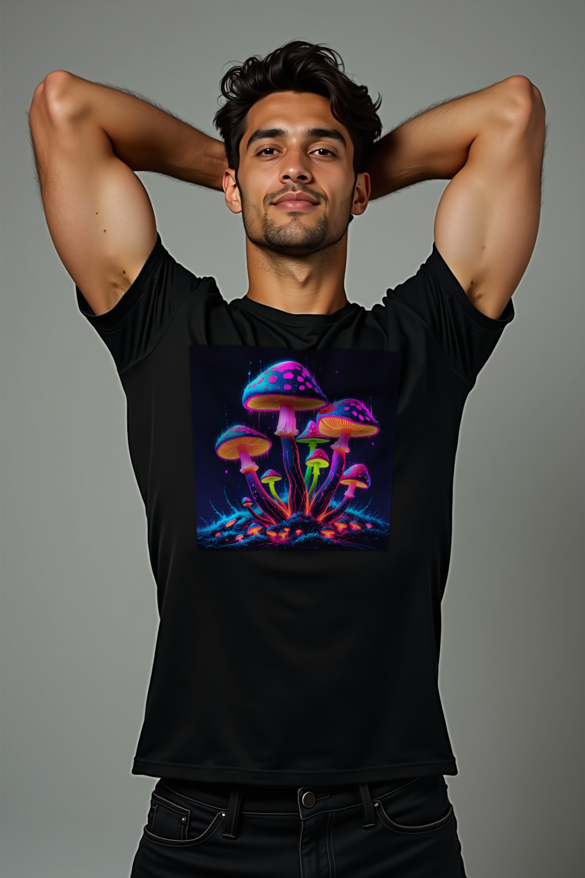 Glow Fungi Tee - Black stretching