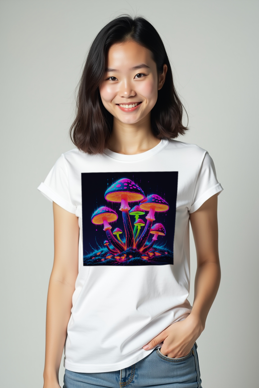 Glow Fungi Tee - White hands in pockets