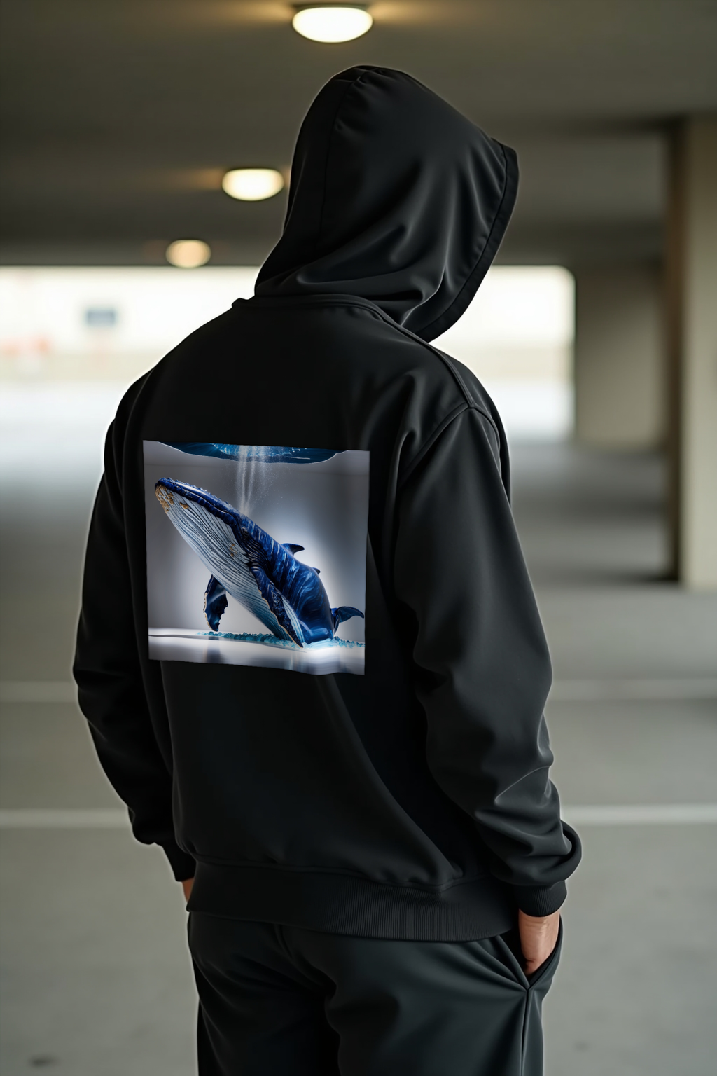 Sapphire Whale hoodie black back muscular