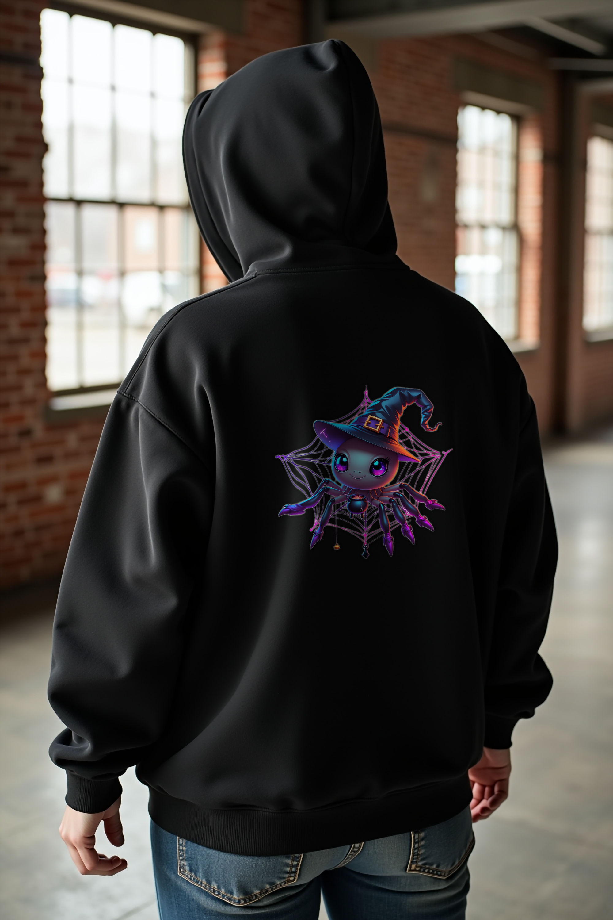 Witch Spider Hoodie - Black - Back Right Angle