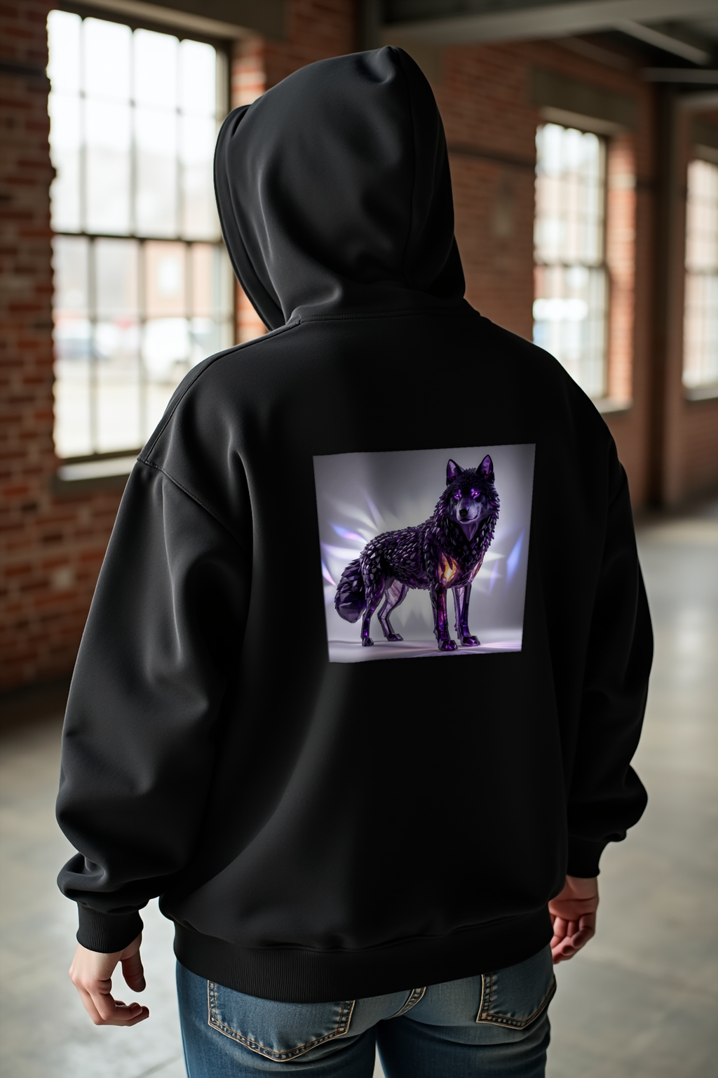 Amethyst Wolf Hoodie Black Back 45