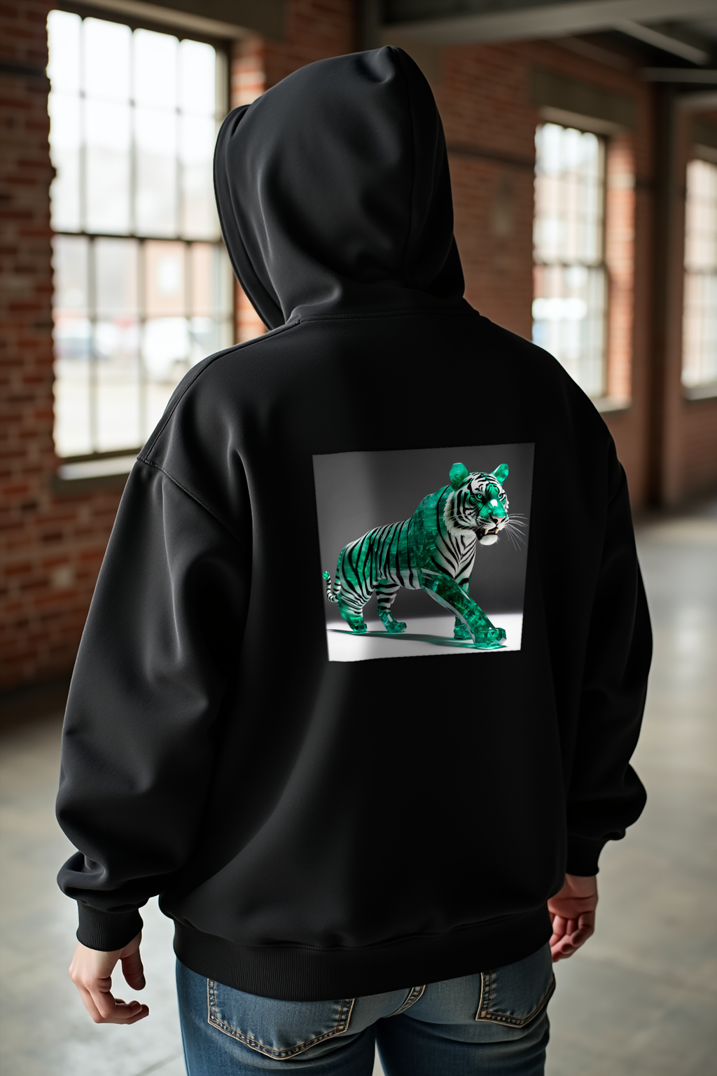 Emerald Tiger hoodie black curvy back
