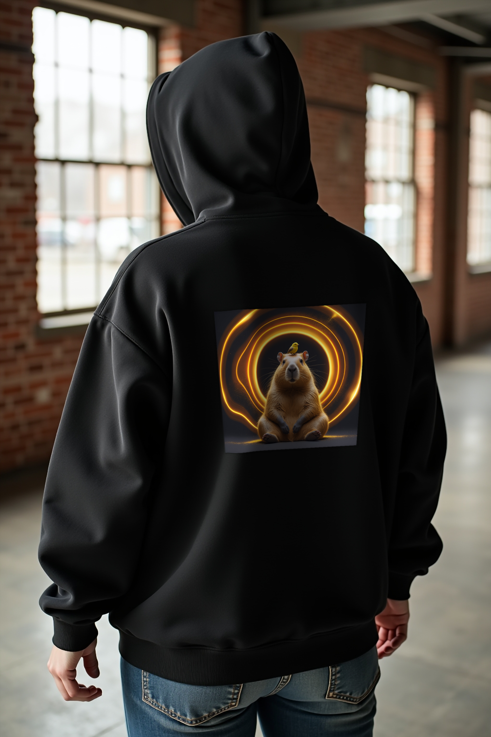 Unbothered King Capybara hoodie black back