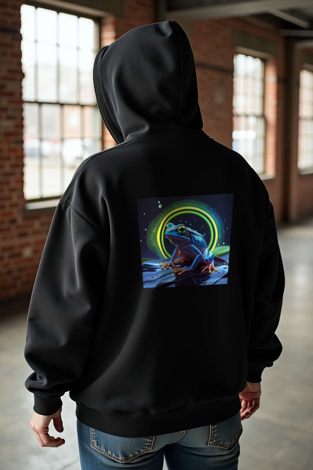 Tiny But Lethal Dart Frog hoodie black curvy relaxed back