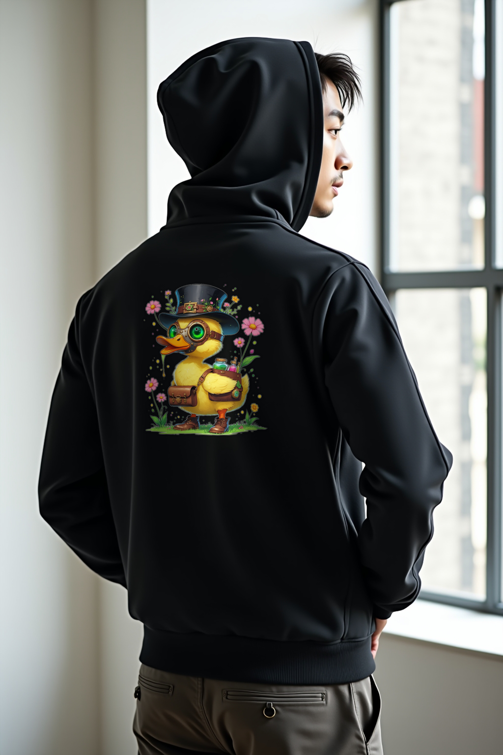 Plague Doctor Duckling Hoodie - Black - Back Right Angle