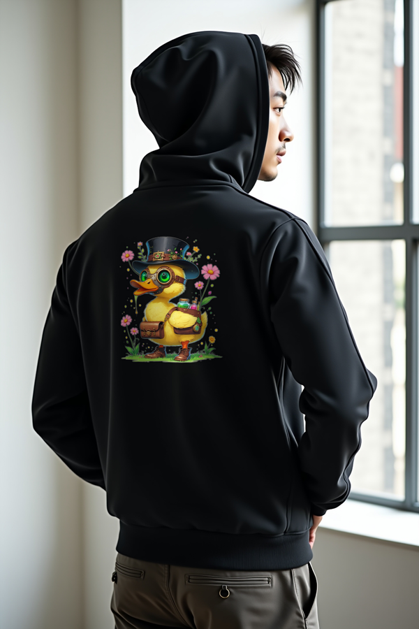 Plague Doctor Duckling Hoodie - Black - Back Right Angle