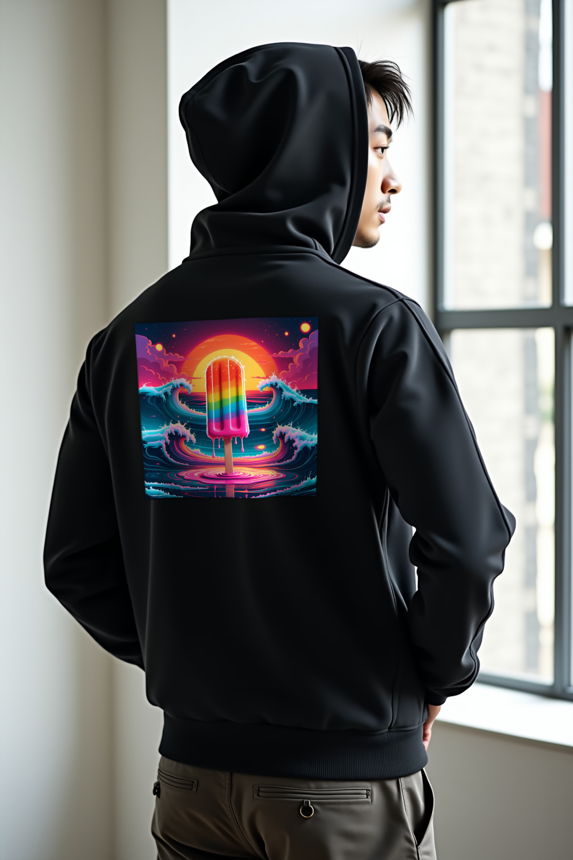 Rainbow Bomb Popsicle hoodie black hands behind back