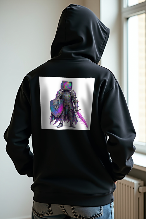 CRT-Head Knight hoodie - black mannequin back view