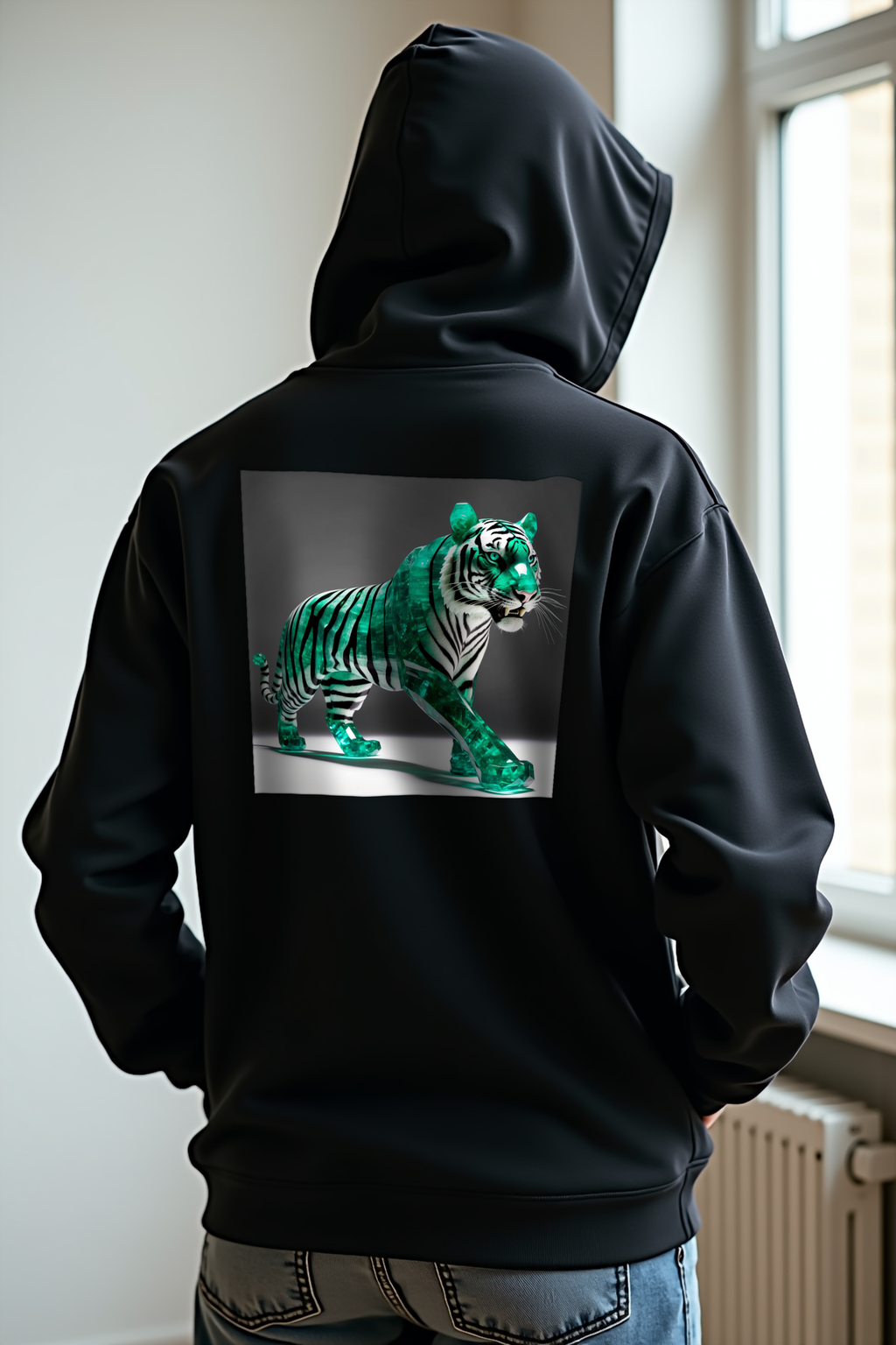 Emerald Tiger hoodie black muscular back