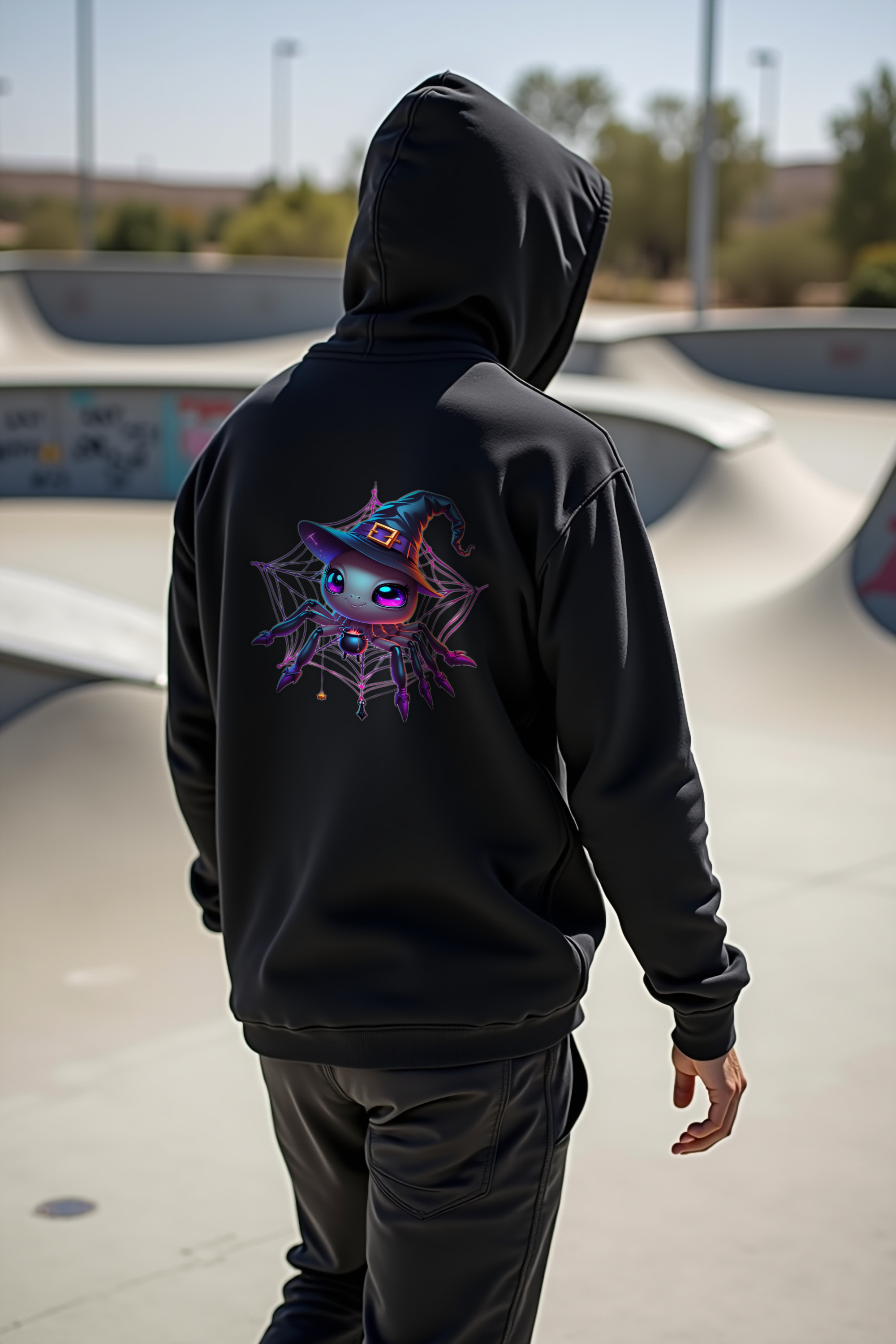 Witch Spider Hoodie - Black - Walking Away