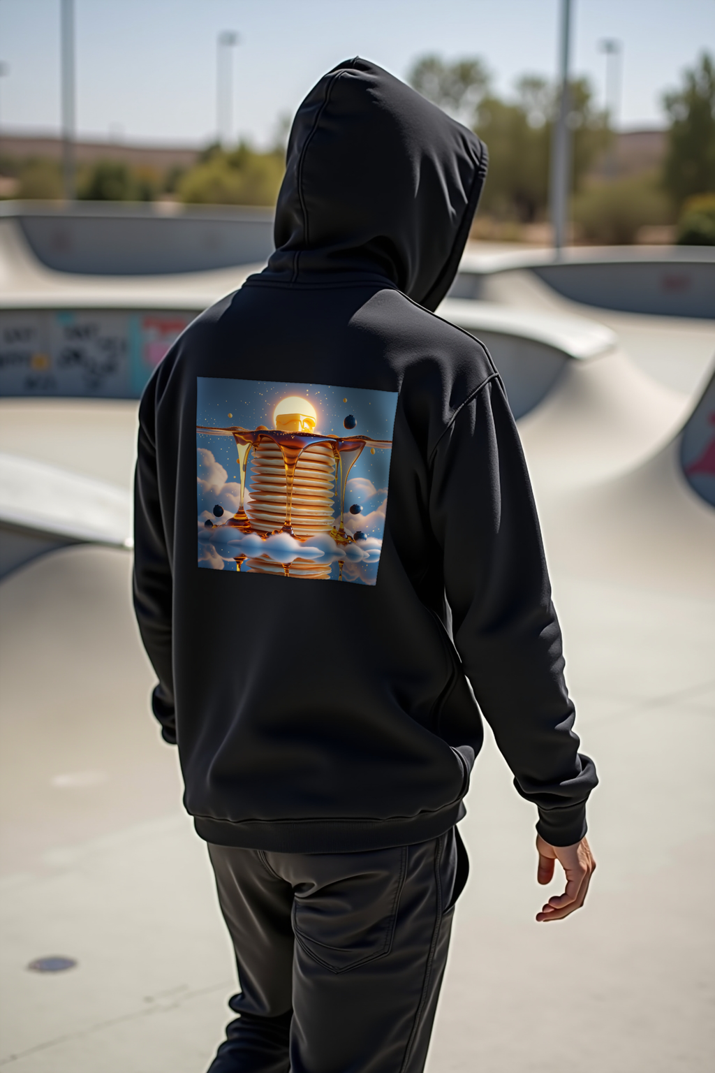 Maple Constellation Stack hoodie black walking away back