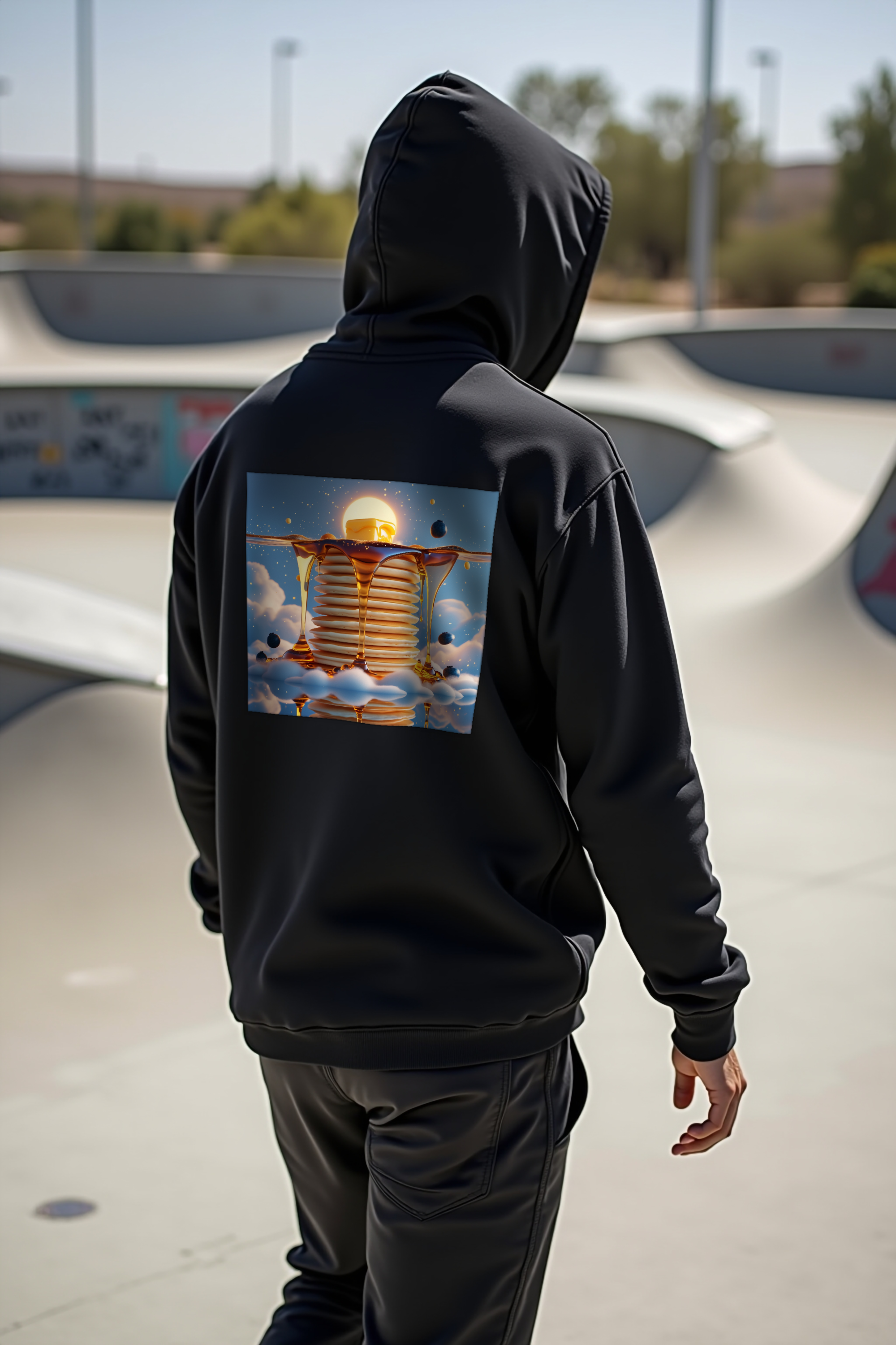 Maple Constellation Stack hoodie black walking away back