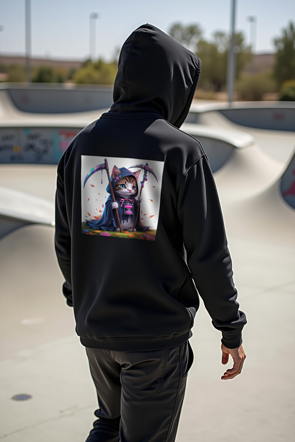 Grim Reaper Kitten - Unisex Hoodie - Black Back Alt