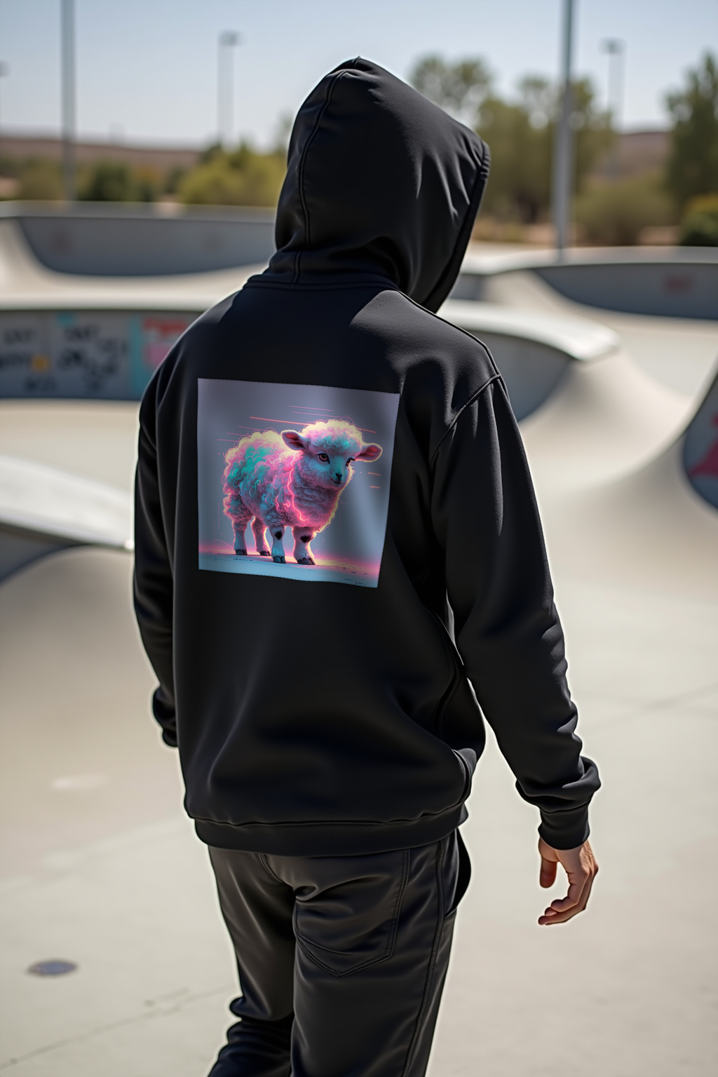 Static Lamb Hoodie Black Back Walking