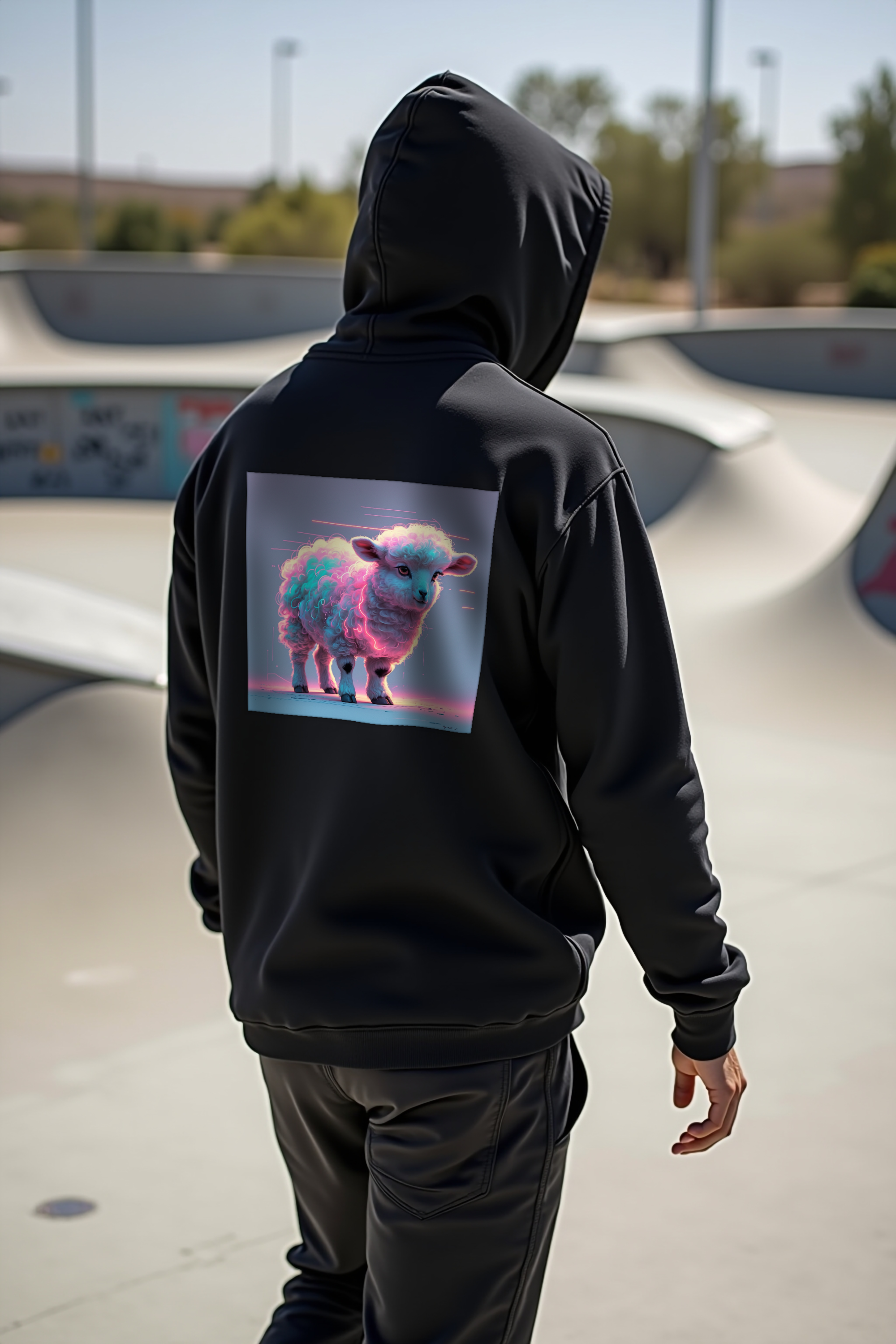 Static Lamb Hoodie Black Back Walking