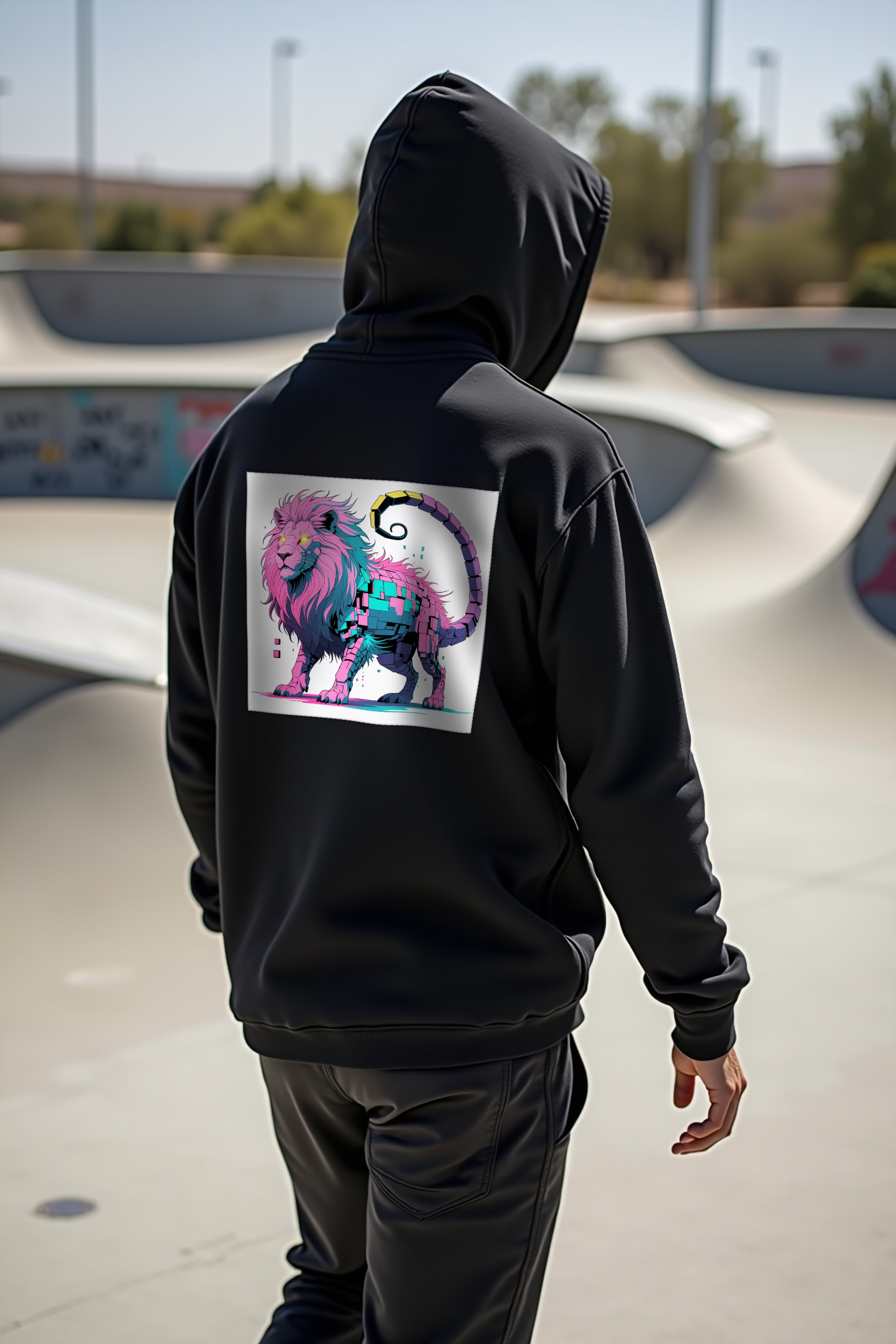 Glitch Manticore hoodie black walking back