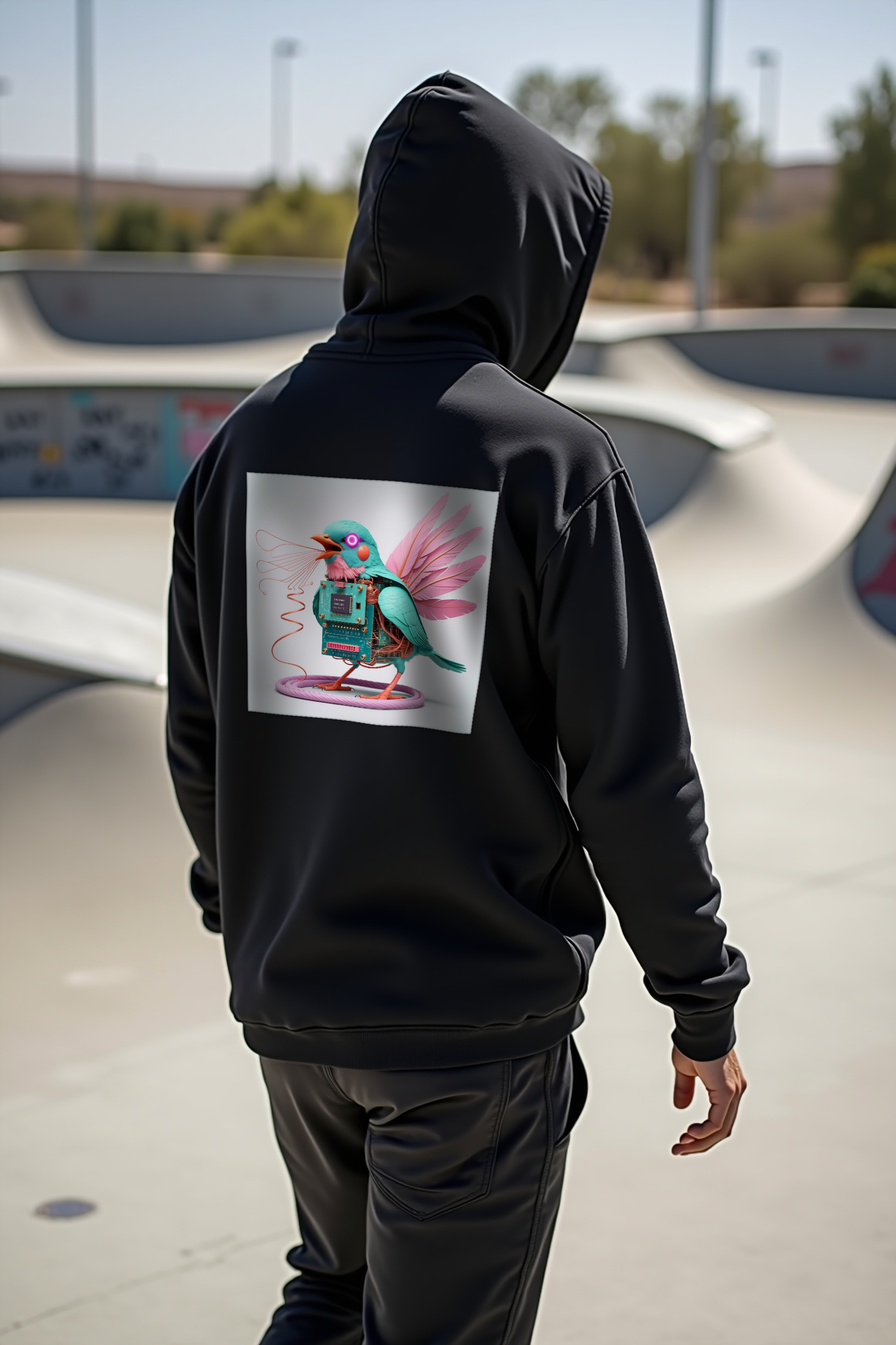 Modem Songbird Hoodie Black Walking Away