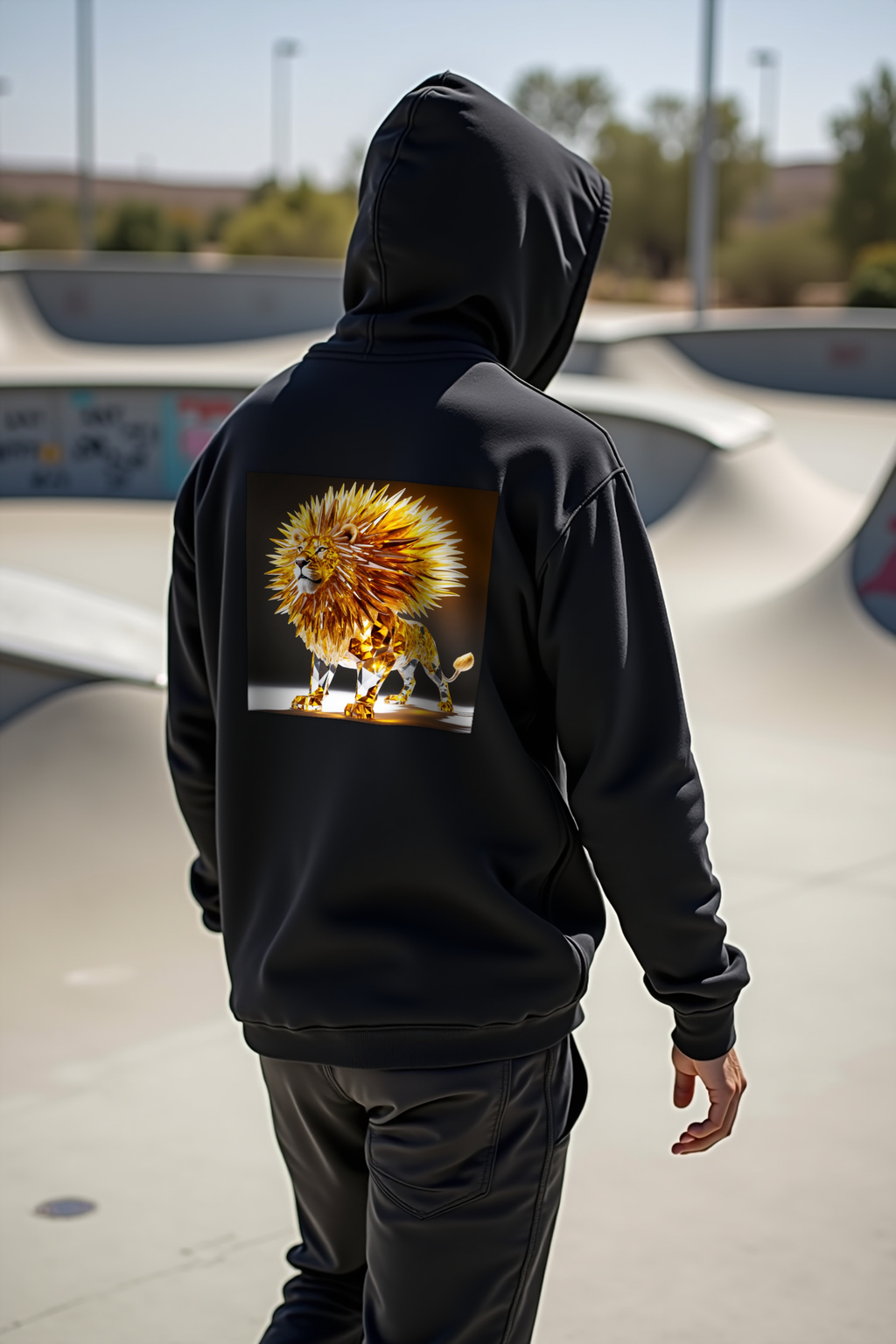 Citrine Lion Hoodie Black Back Walking