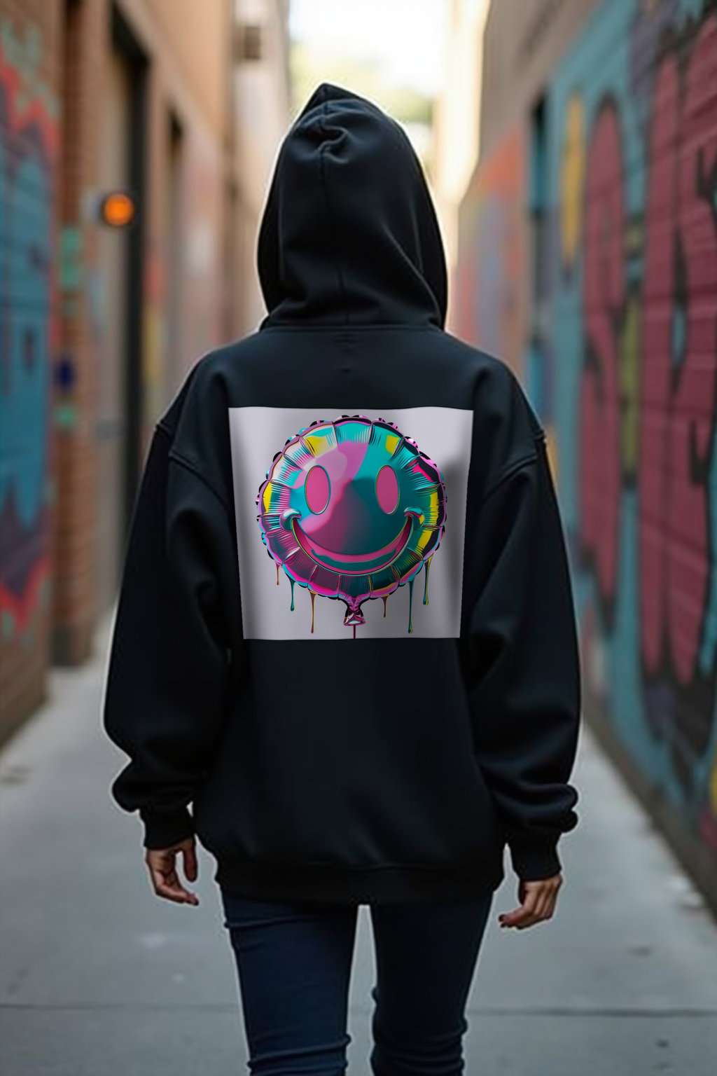 Mylar Smiley hoodie black graffiti back