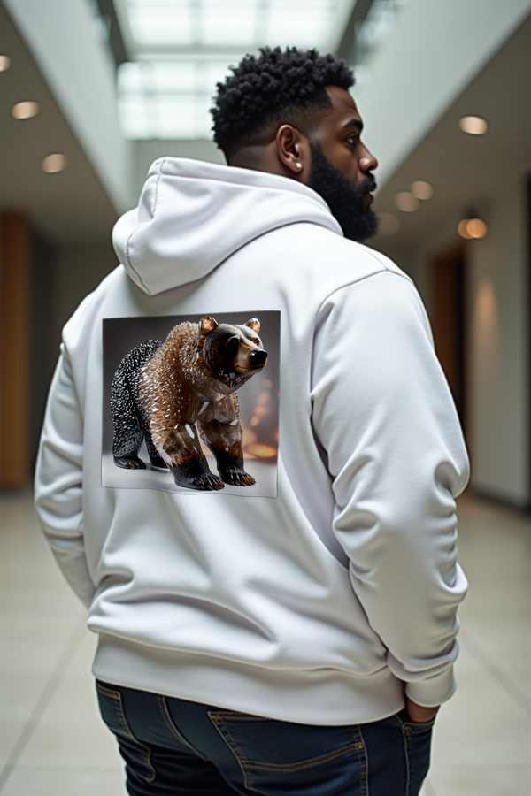 Smoky Quartz Bear Hoodie - White - Shoulder shrug back