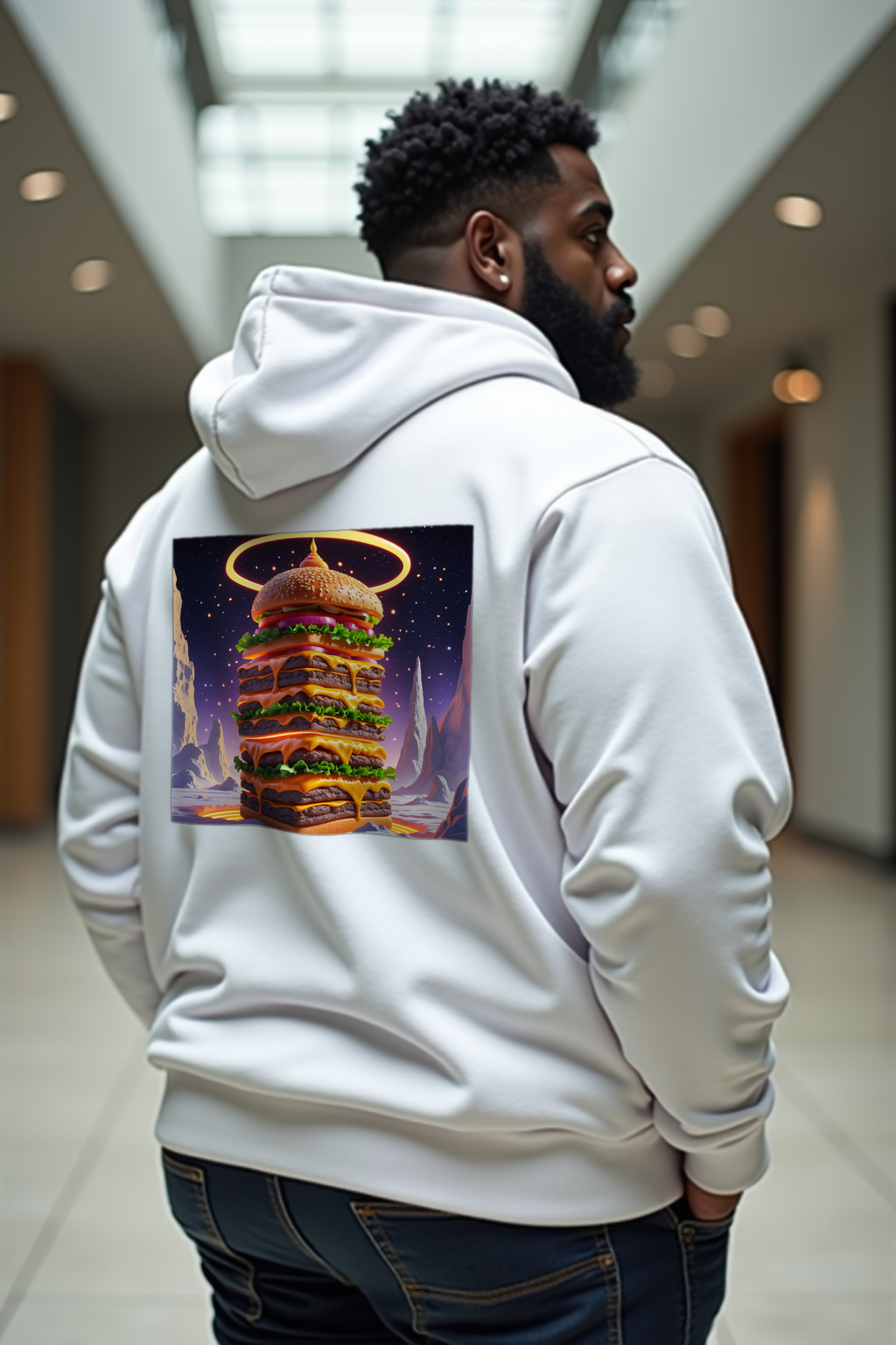 Fractal Cheeseburger Hoodie White shoulder shrug back