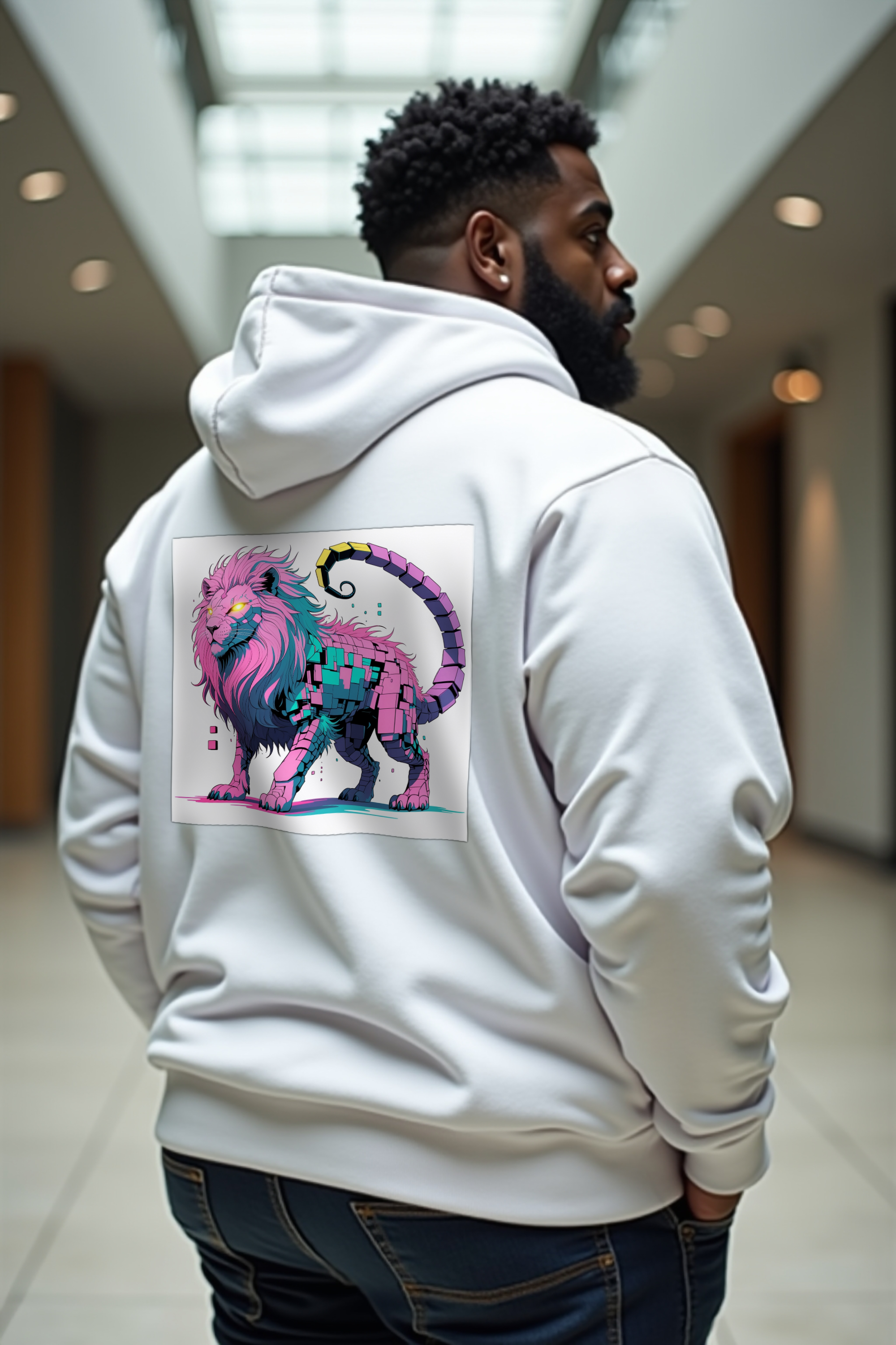 Glitch Manticore hoodie white shrug back