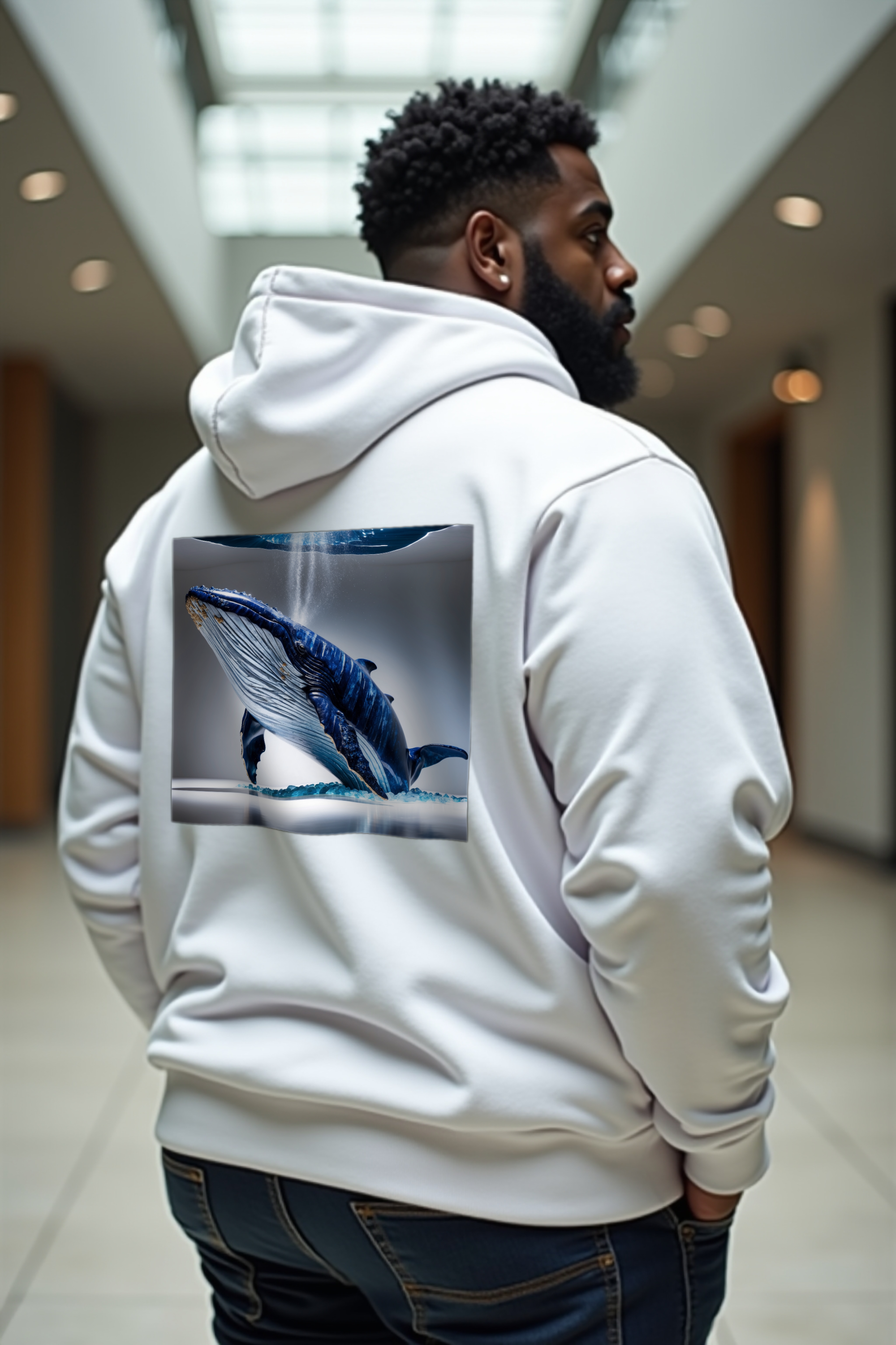 Sapphire Whale hoodie white back curvy shrug
