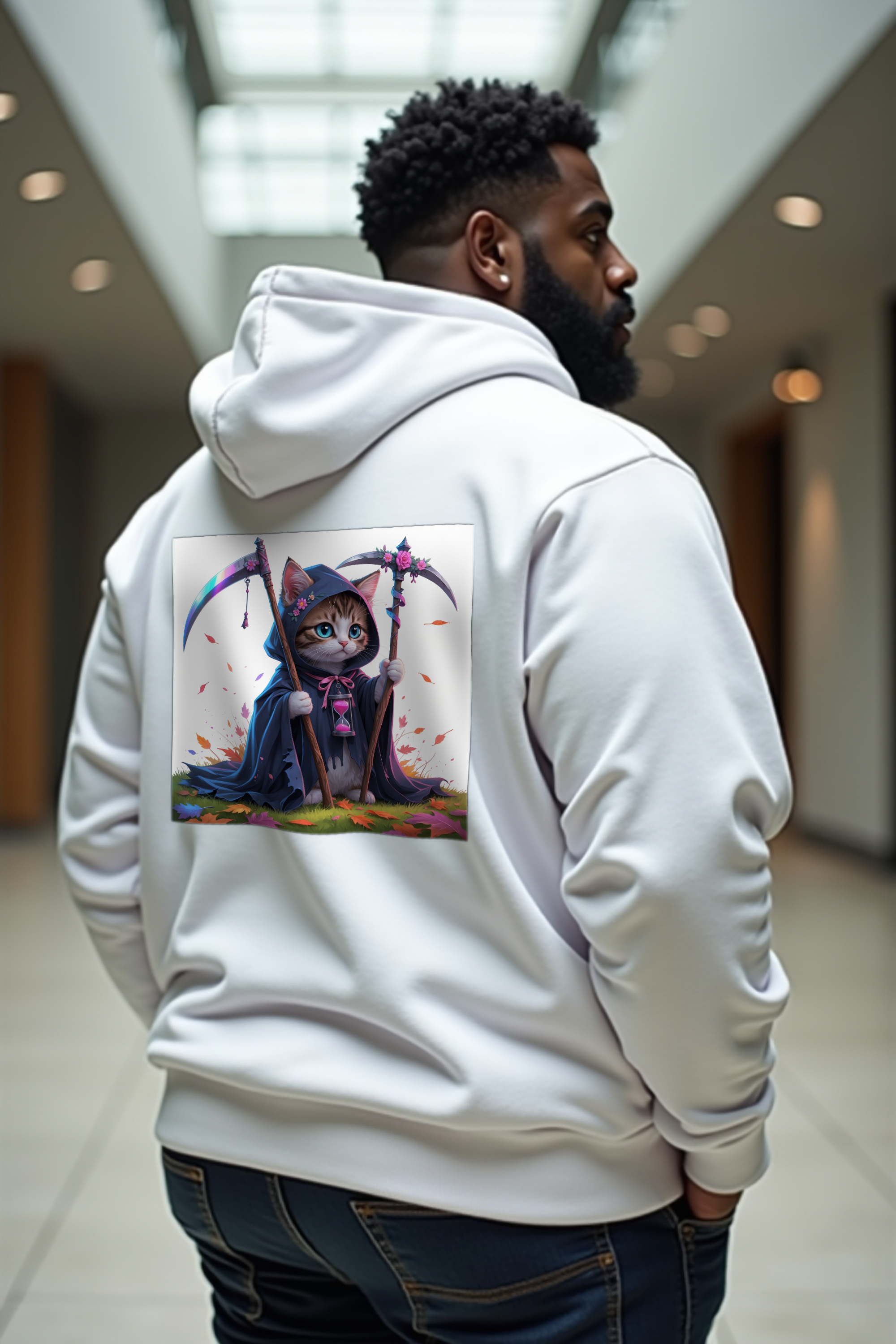Grim Reaper Kitten - Unisex Hoodie - White Back