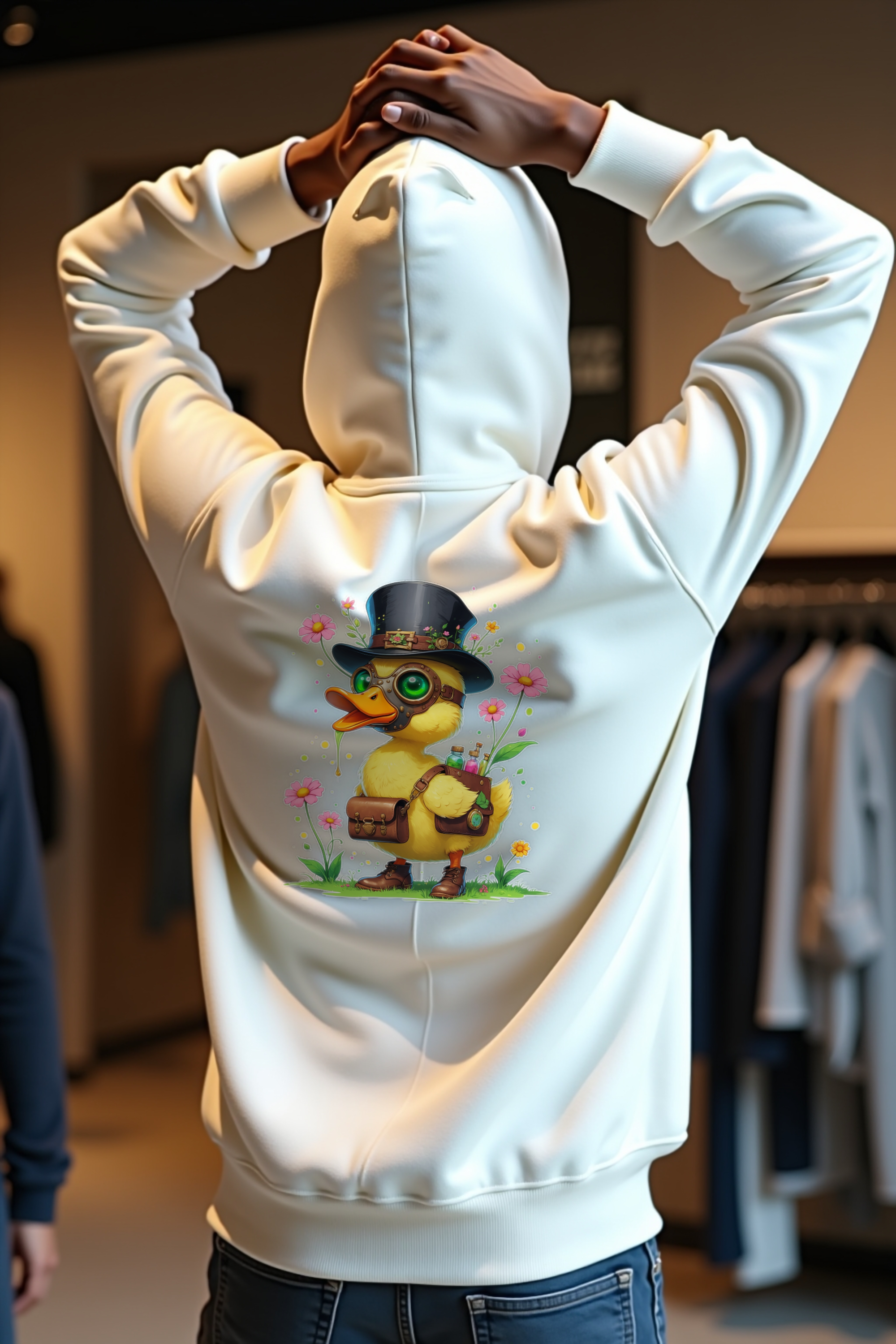Plague Doctor Duckling Hoodie - White - Back Left Angle