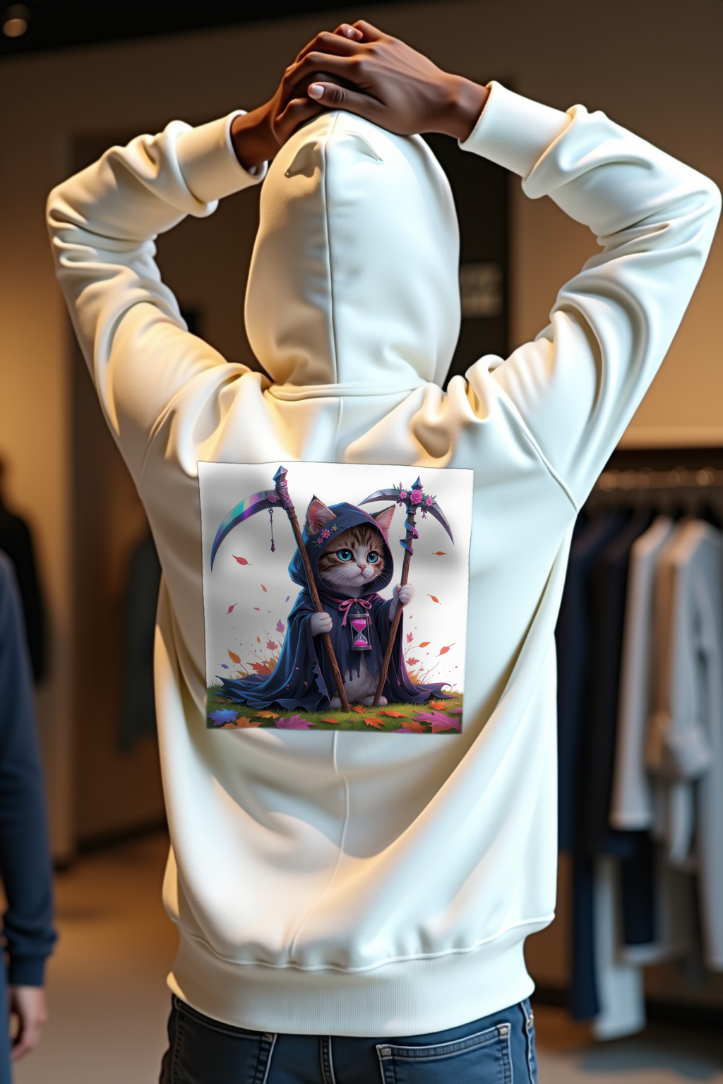 Grim Reaper Kitten - Unisex Hoodie - White Back Alt