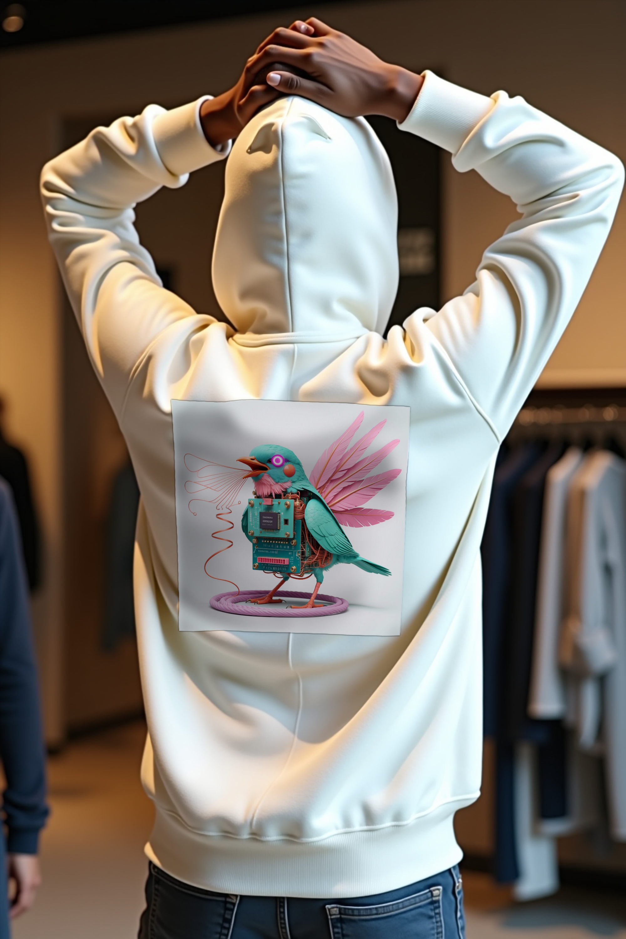 Modem Songbird Hoodie White Stretching Back