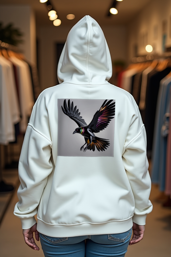 Obsidian Raven Hoodie - white shoulder shrug