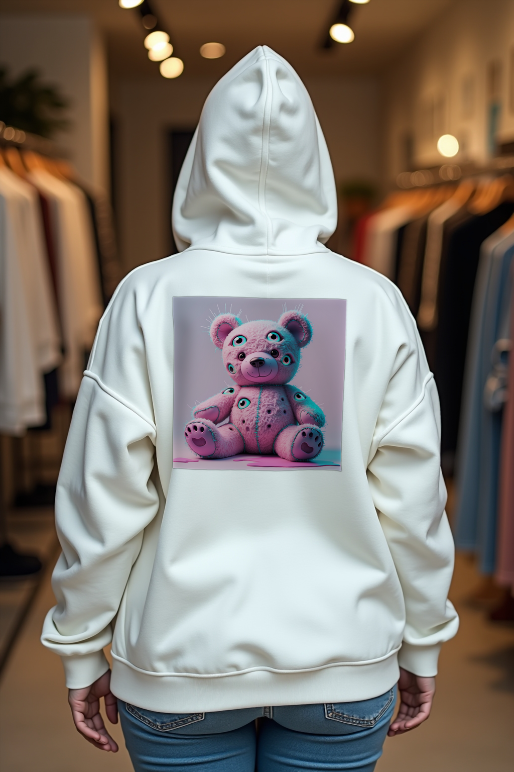 Stitch Bear hoodie mockup white back shrug