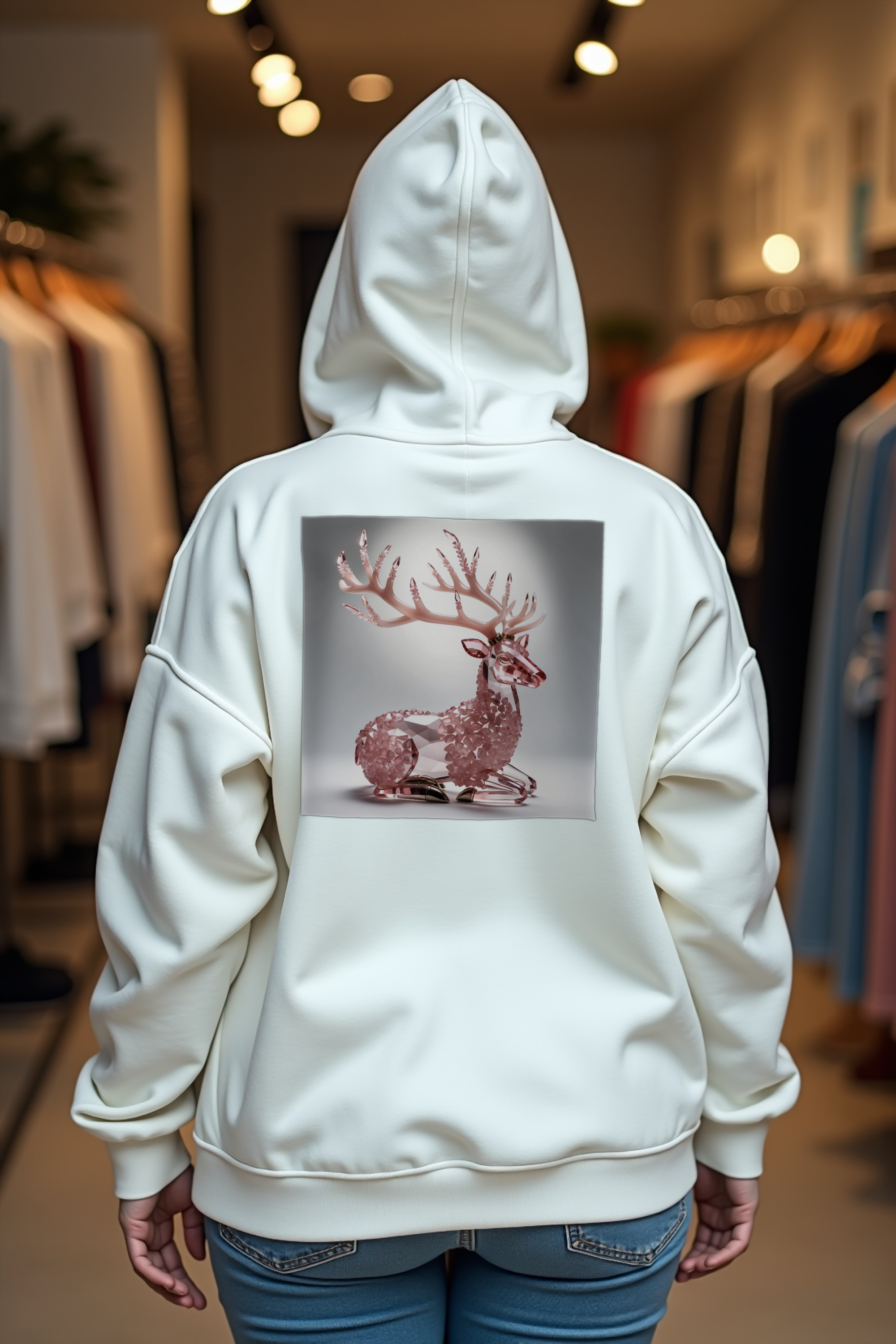 Rose Quartz Stag Hoodie - white back shoulder shrug