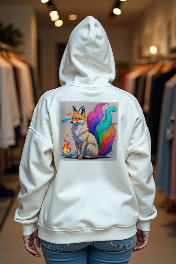 Kitsune Spirit hoodie white shoulder shrug back