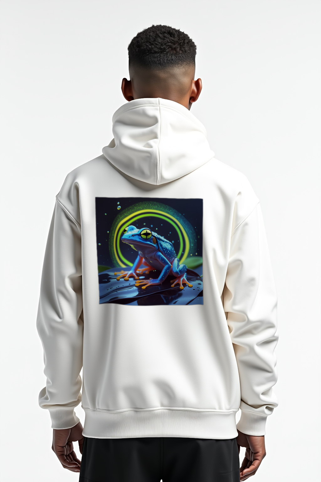 Tiny But Lethal Dart Frog hoodie white contrapposto back