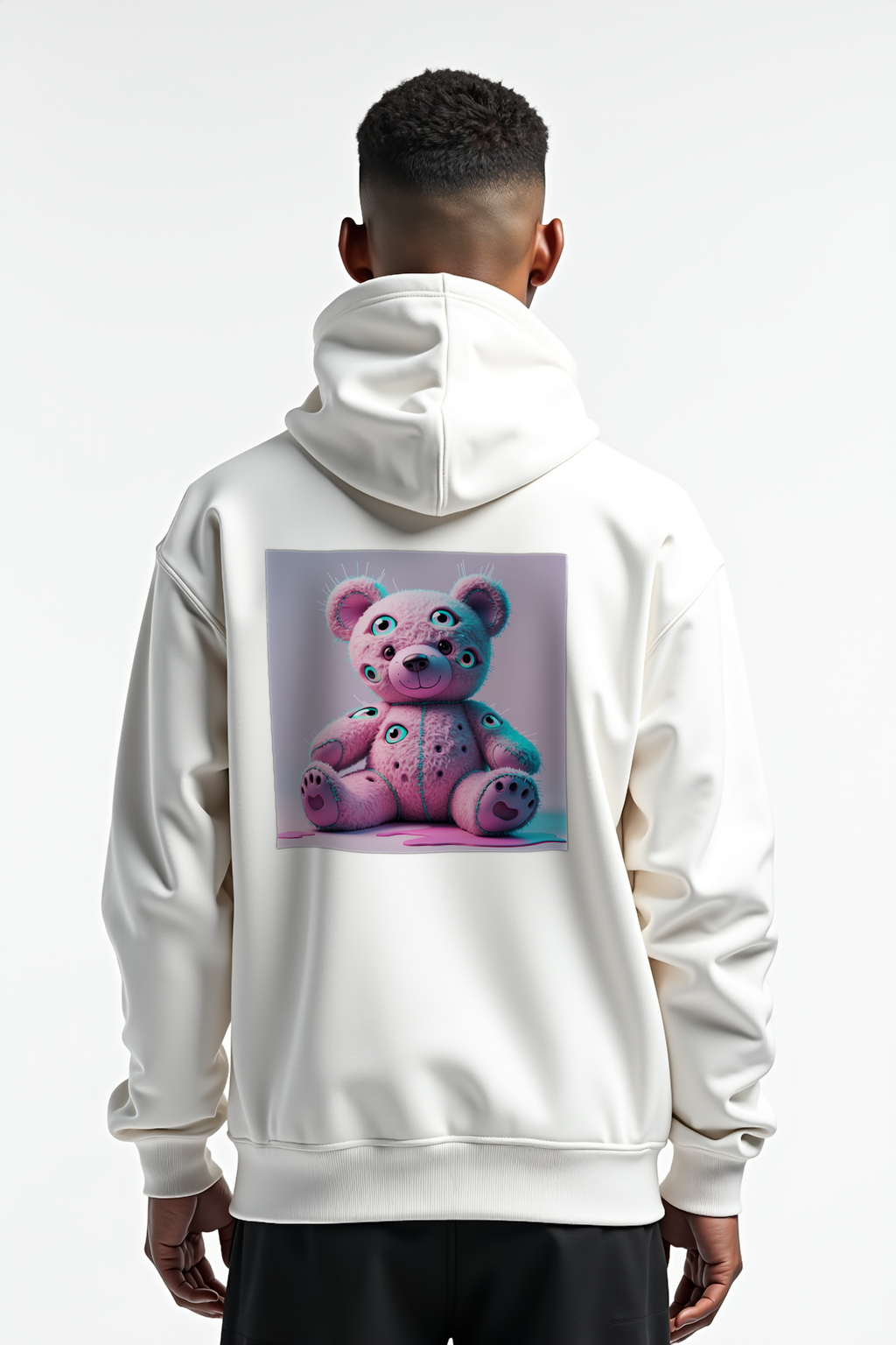 Stitch Bear hoodie mockup white back contrapposto