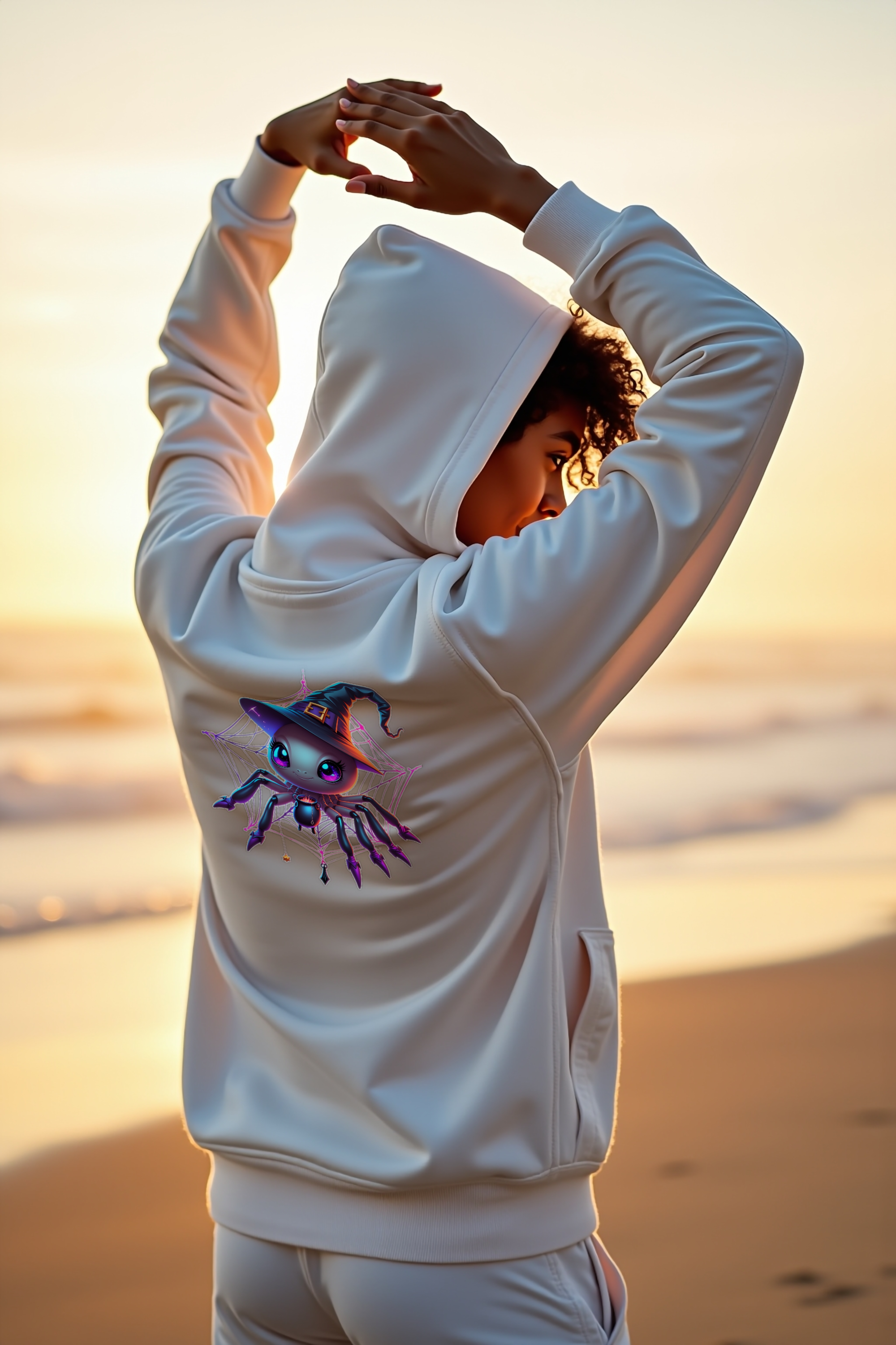 Witch Spider Hoodie - White - Back Right Angle