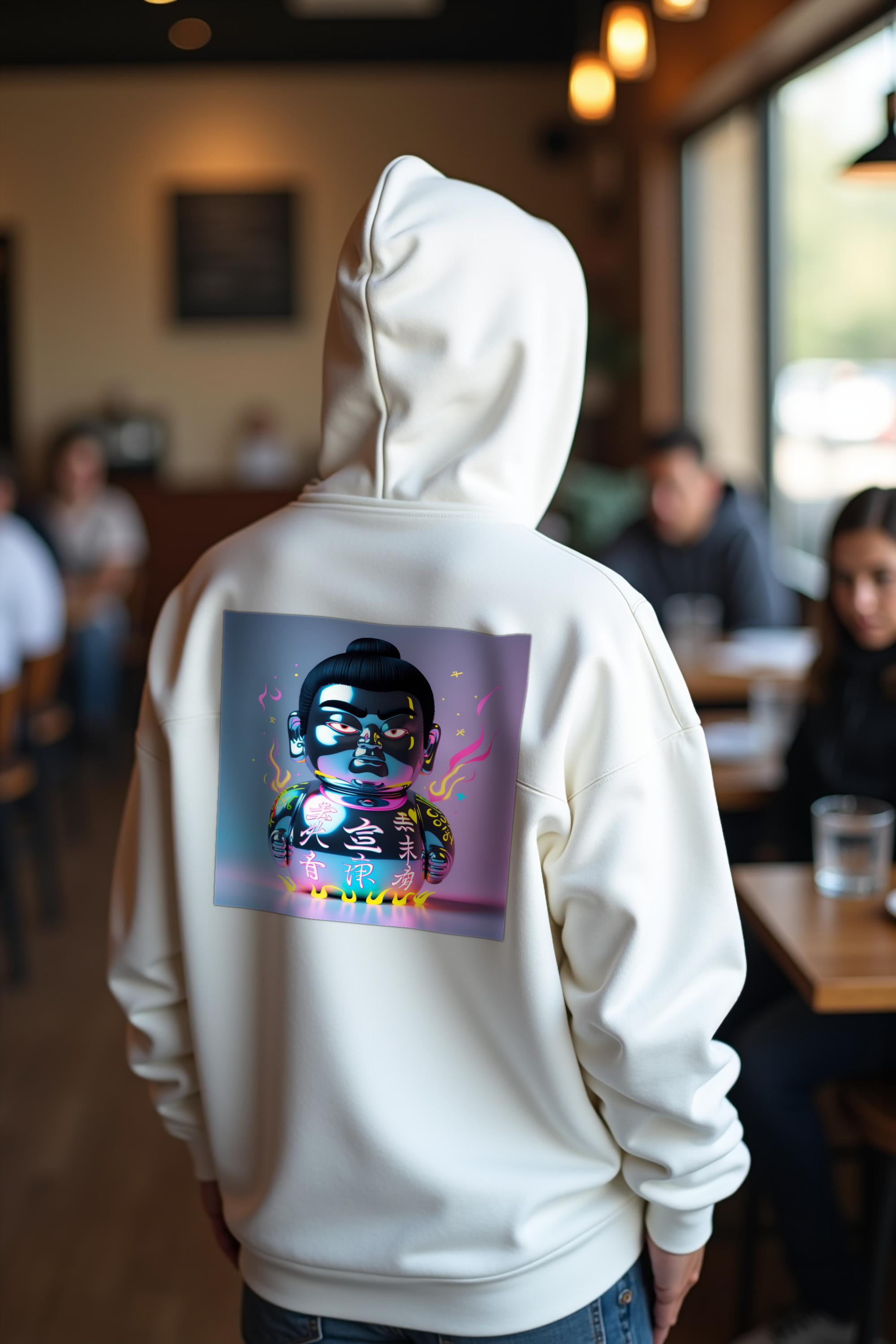 Chrome Daruma hoodie white looking back