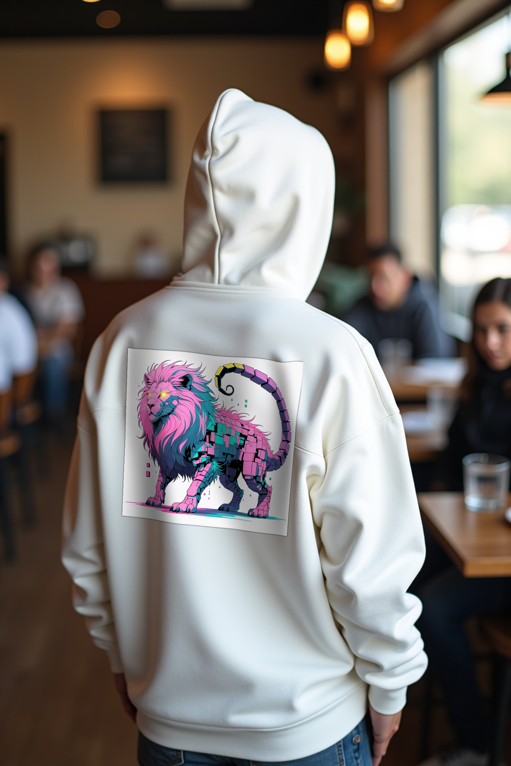 Glitch Manticore hoodie white looking back
