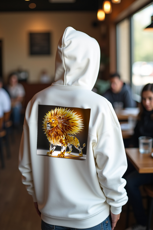 Citrine Lion Hoodie White Back Looking