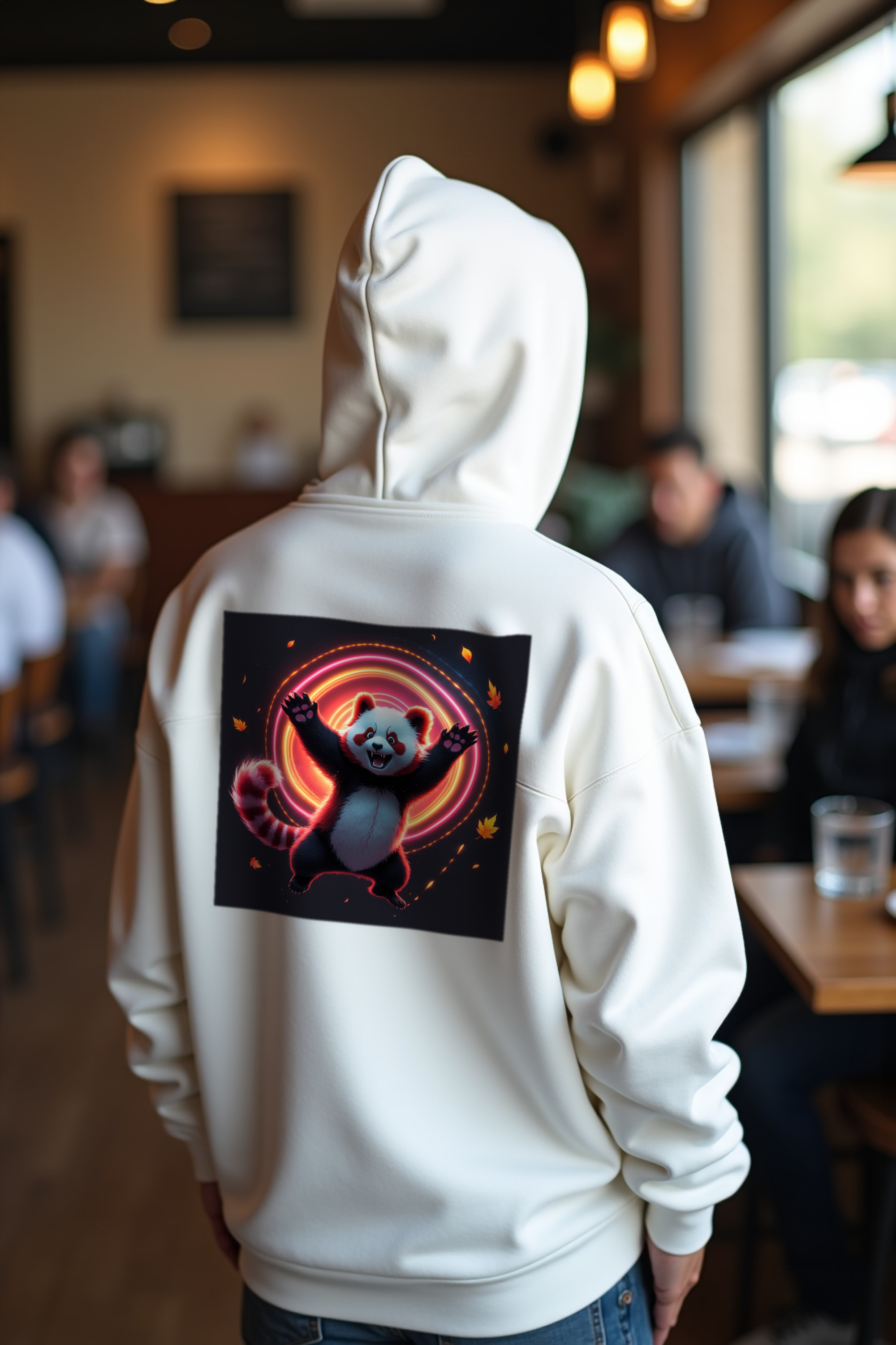 Soft Chaos Red Panda hoodie white back pose
