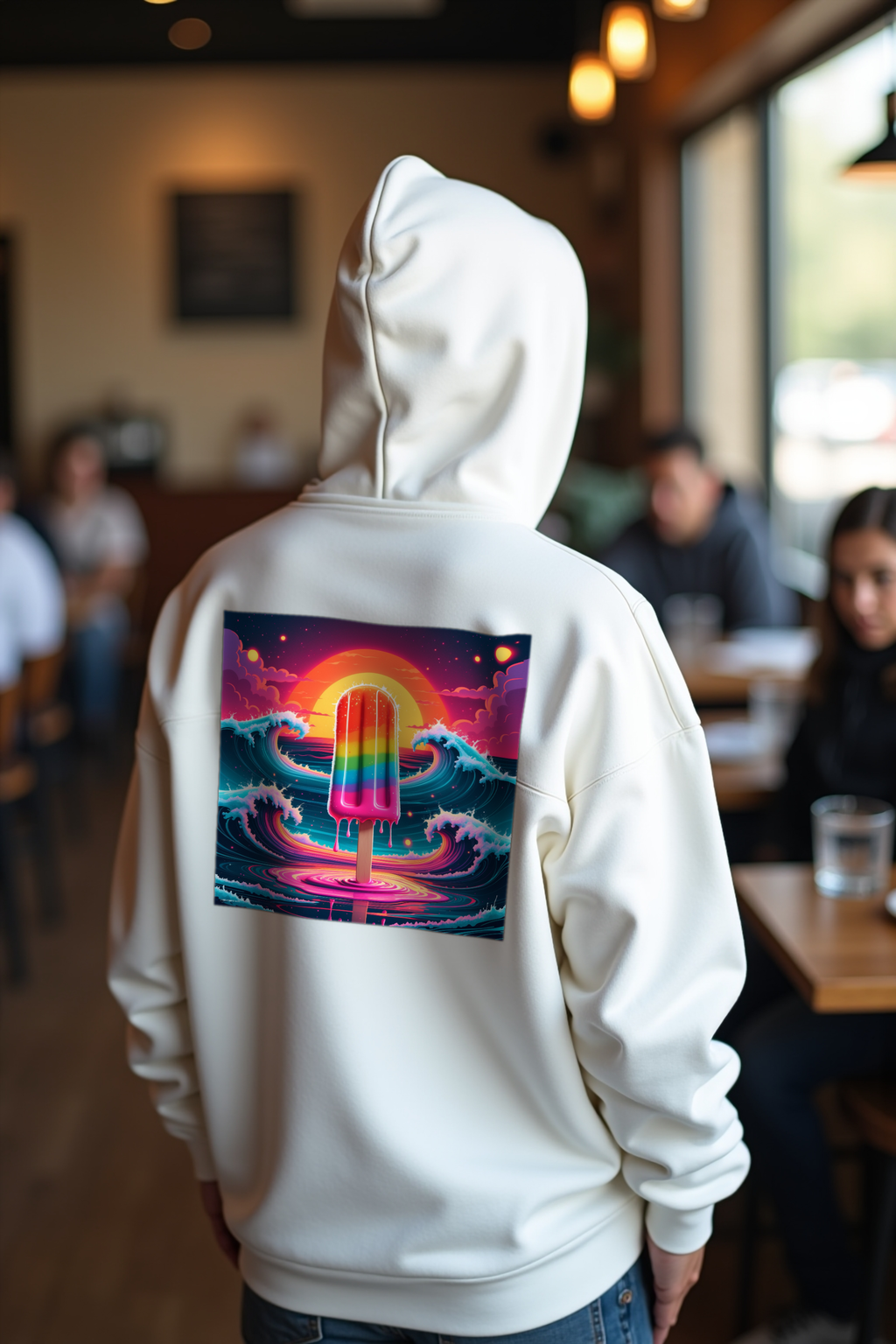 Rainbow Bomb Popsicle hoodie white looking back