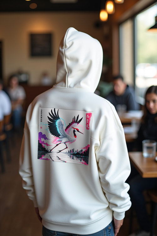 Crane Cityscape Hoodie White Slim Looking Back