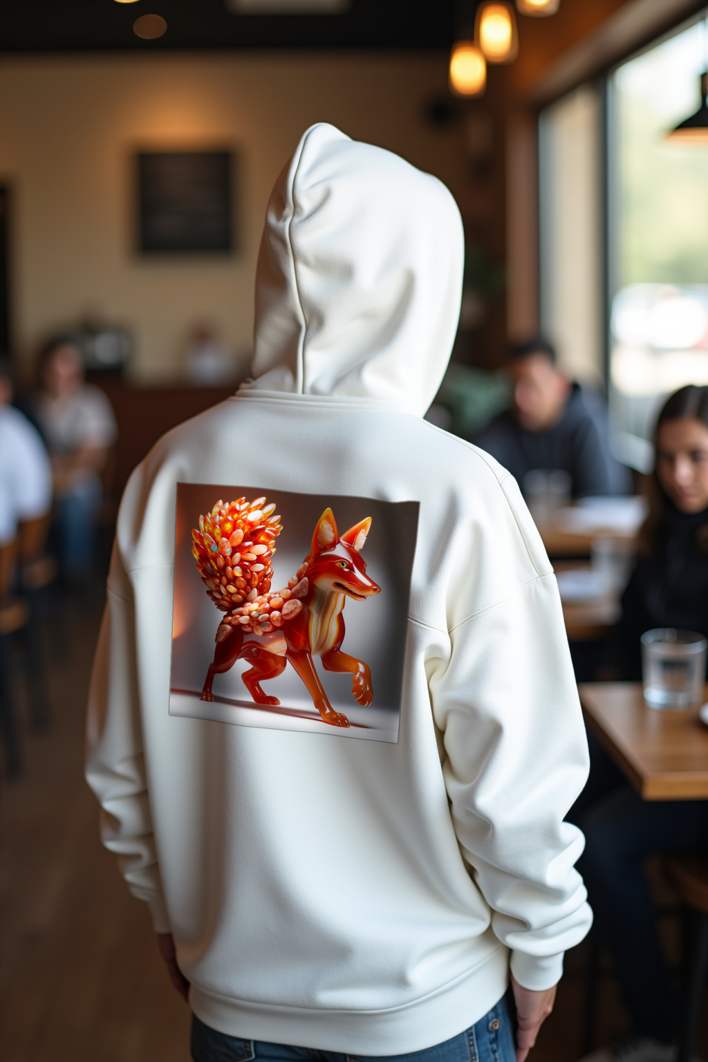 Carnelian Fox hoodie - white, looking back, back view